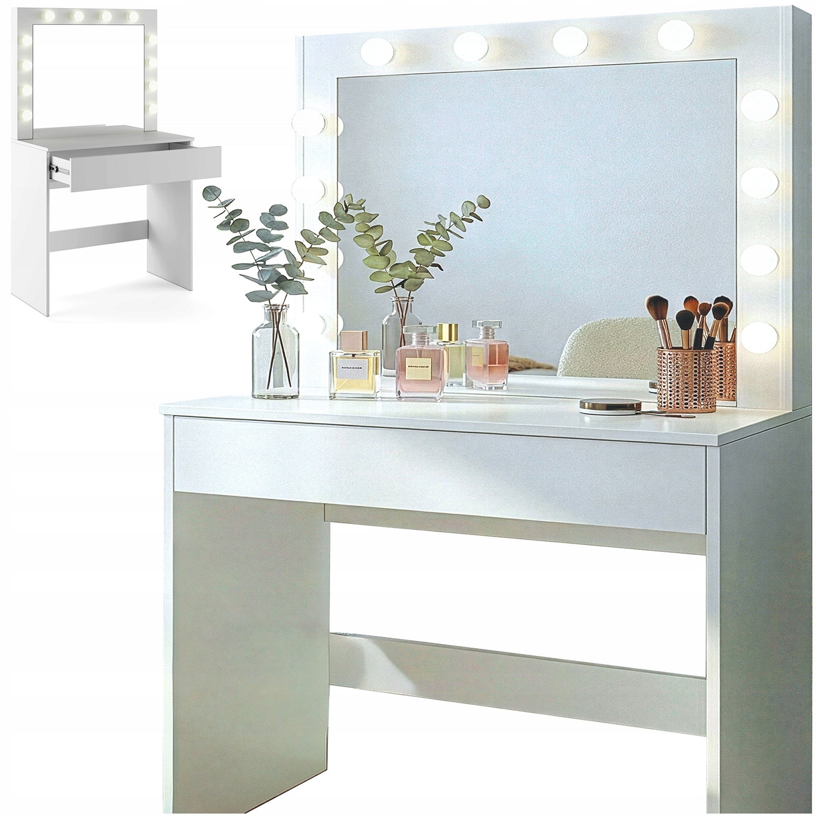 Dressing Table Cosmetic with LED Lighting with Makeup Mirror + Drawer