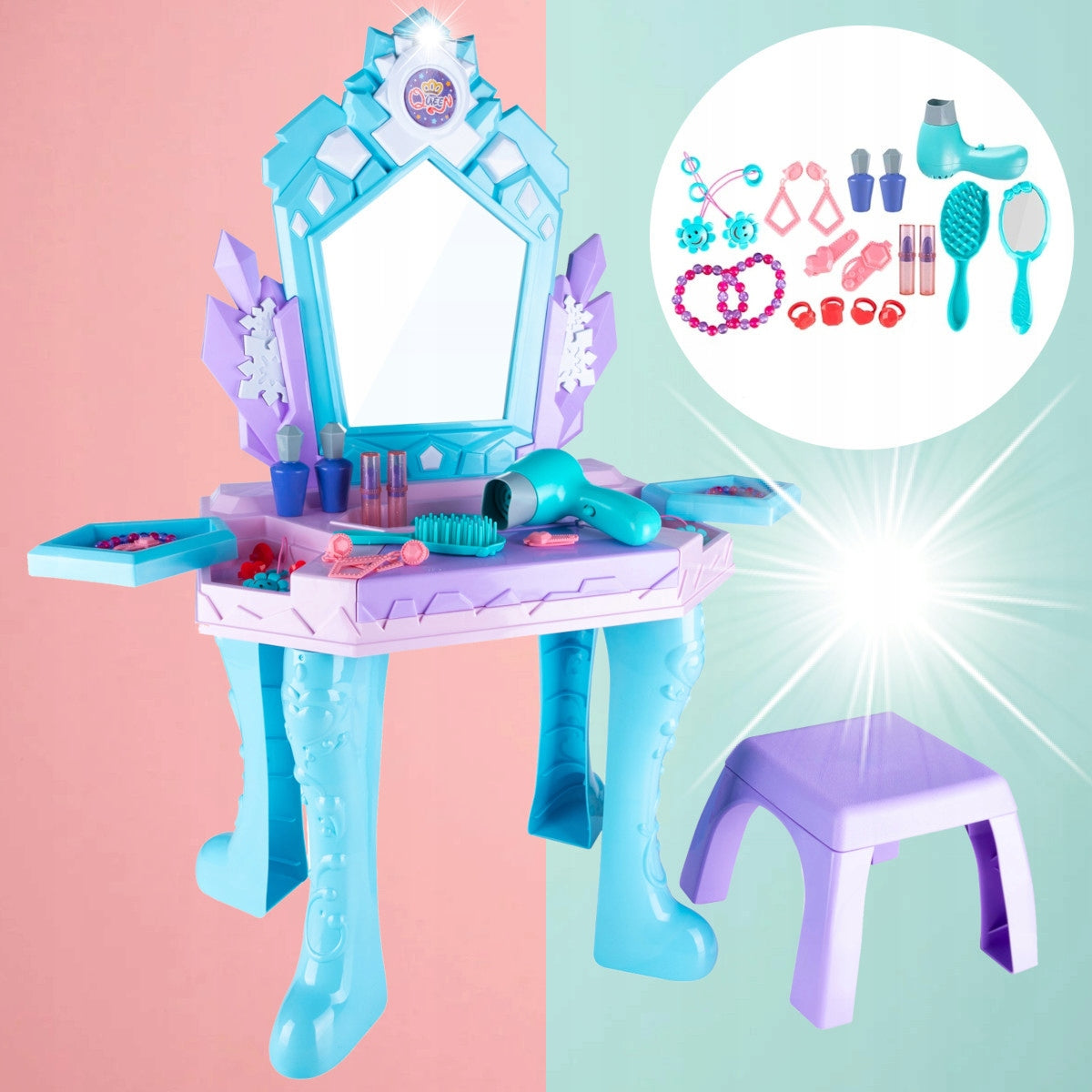 Dressing Table For Girls Frozen Illuminated Mirror Stool Dryer Brand Stator