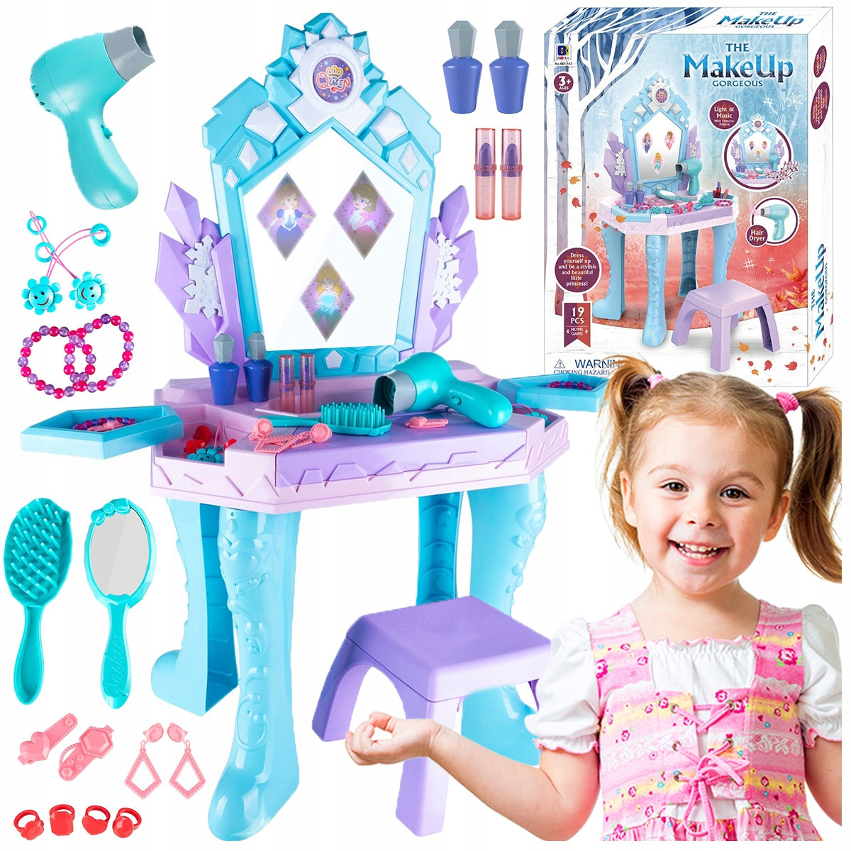 Dressing Table For Girls Frozen Illuminated Mirror Stool Dryer