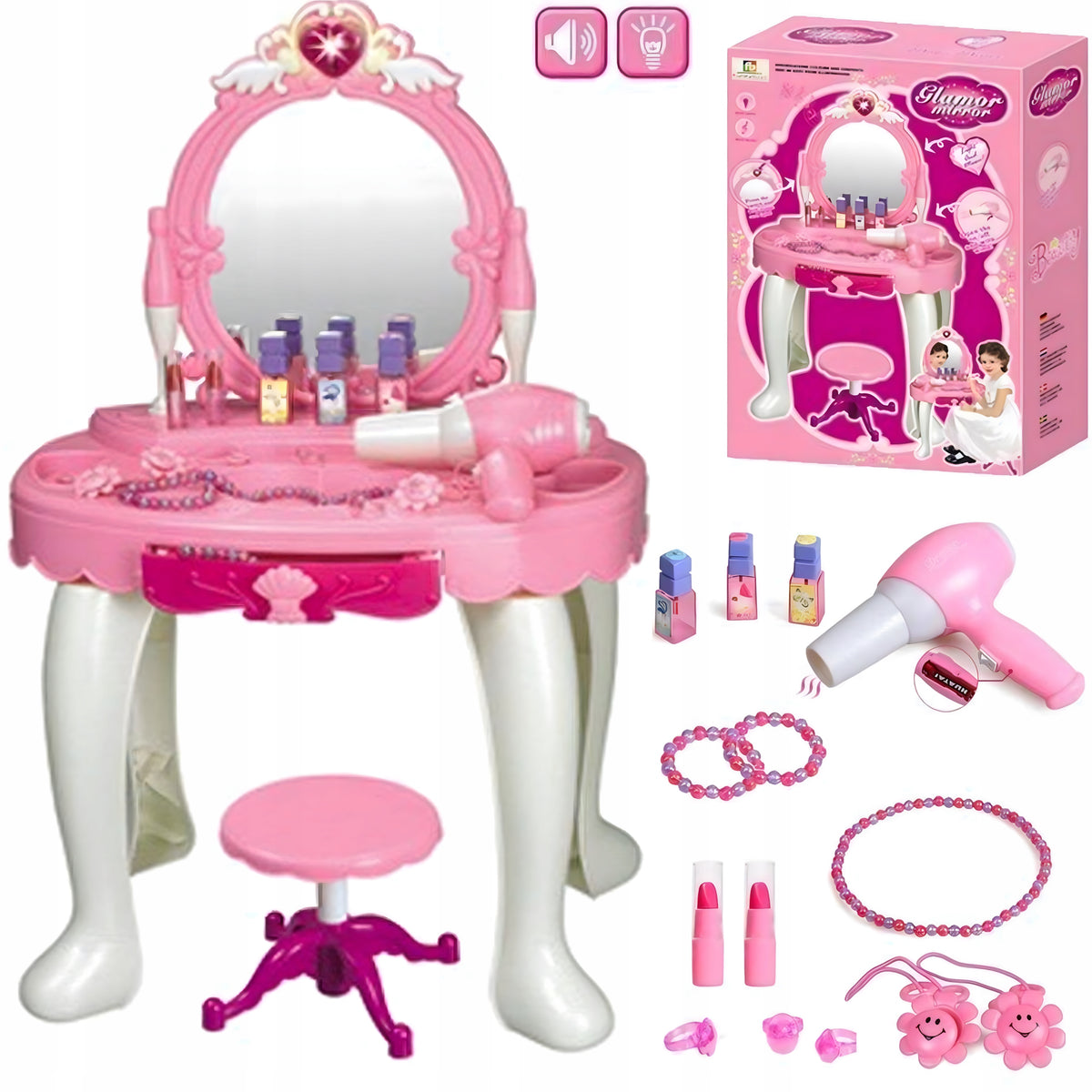 Dressing Table For Girls Pink Large Table Stool Akcesoria Set XXL Manufacturer code Toaletka Dla Dziewczynki