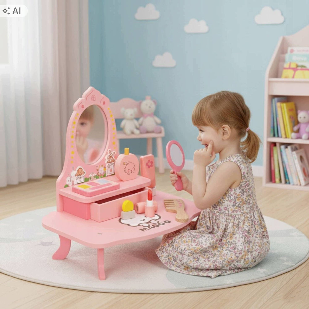 Dressing Table For Girls Wooden With Mirror Drawer Cosmetics Accessories Packaging status original