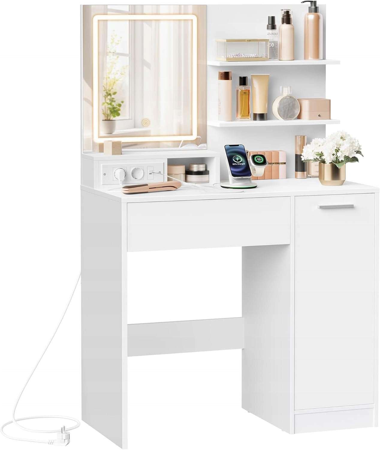 Dressing Table Songmics matt white 80 x 132 x 40cm