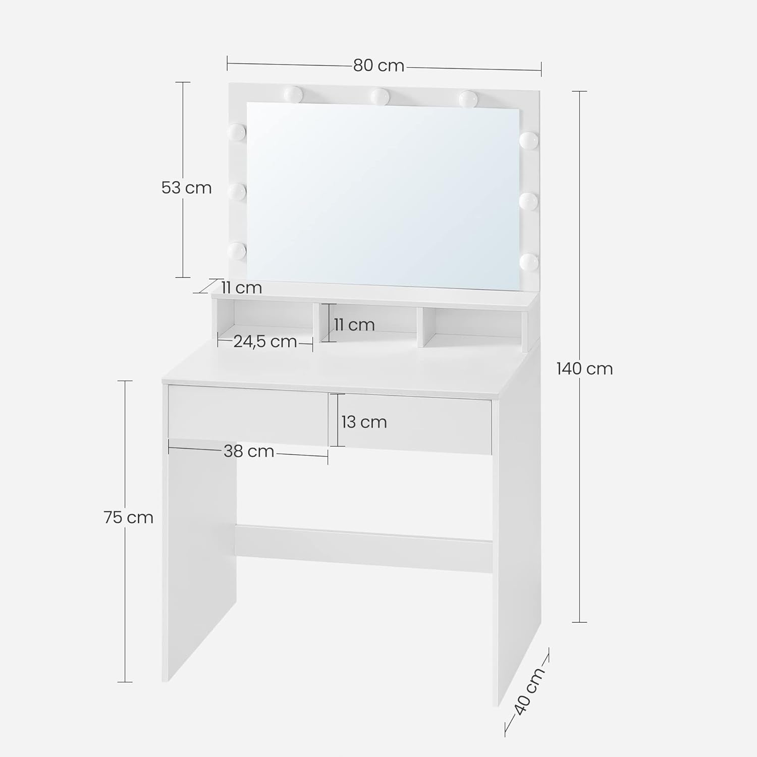Dressing Table Songmics white chipboard 2 drawers with backlight Brand Songmics