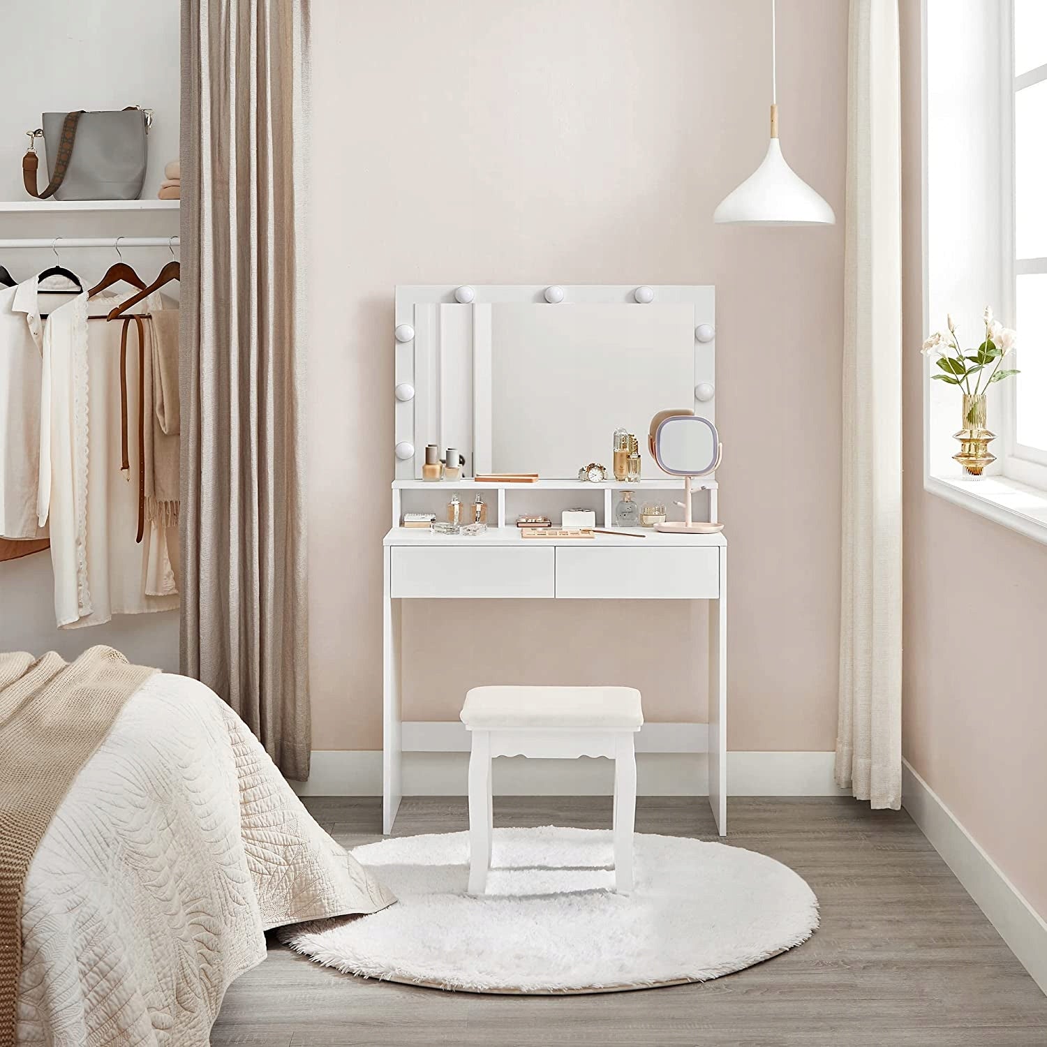 Dressing Table Songmics white chipboard 2 drawers with backlight Furniture depth 40 cm