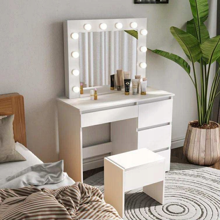 Dressing Table cosmetic white with LED mirror 12 bulbs and stool Manufacturer code ART-KON