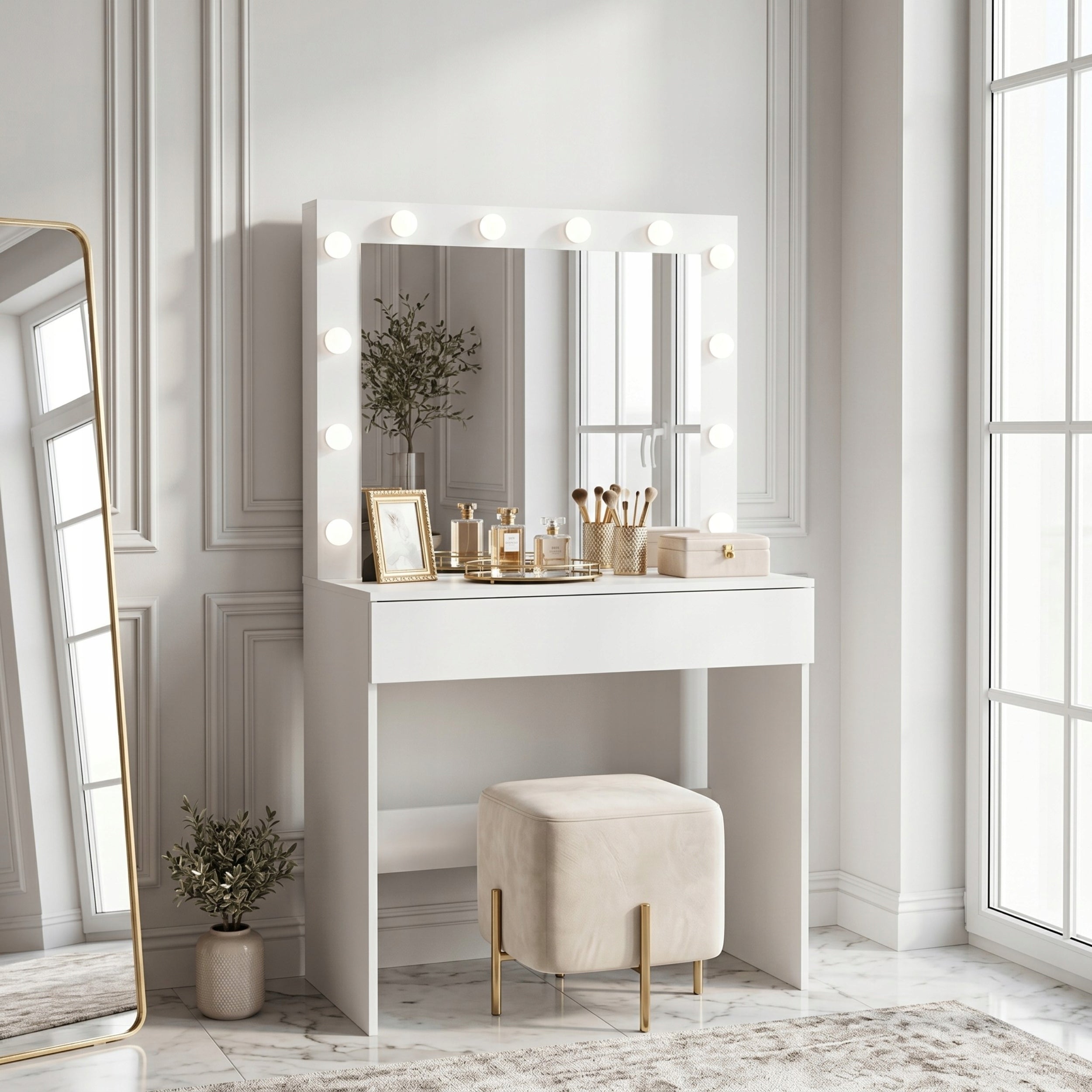 Dressing Table cosmetic with large mirror for makeup white 12xLED FUNFIT Brand Funfit