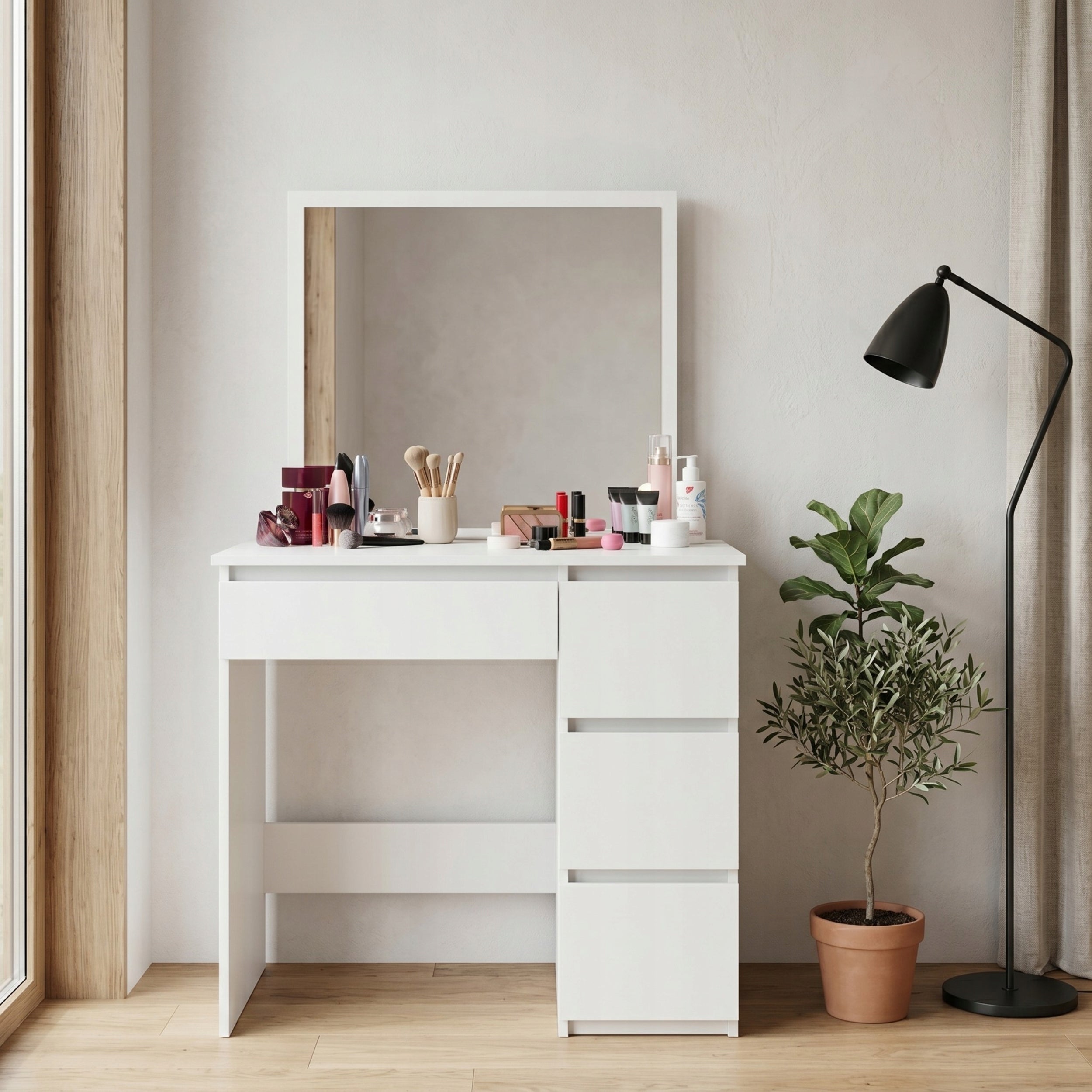 Dressing Table cosmetic with large mirror for makeup white FUNFIT Brand Funfit