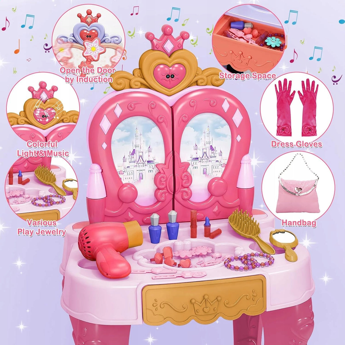 Dressing Table for Girls 3+ Mirror Magic Wand Sound Interactive Manufacturer code deAO Princess