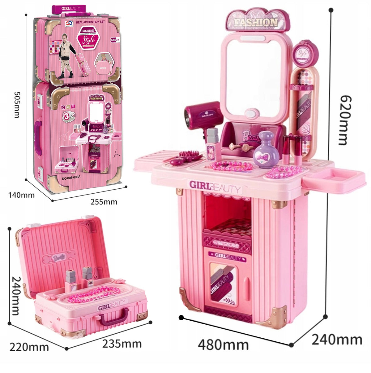 Dressing Table for Girls 3in1 Suitcase on Wheels Beauty Set Light Manufacturer code Z3381