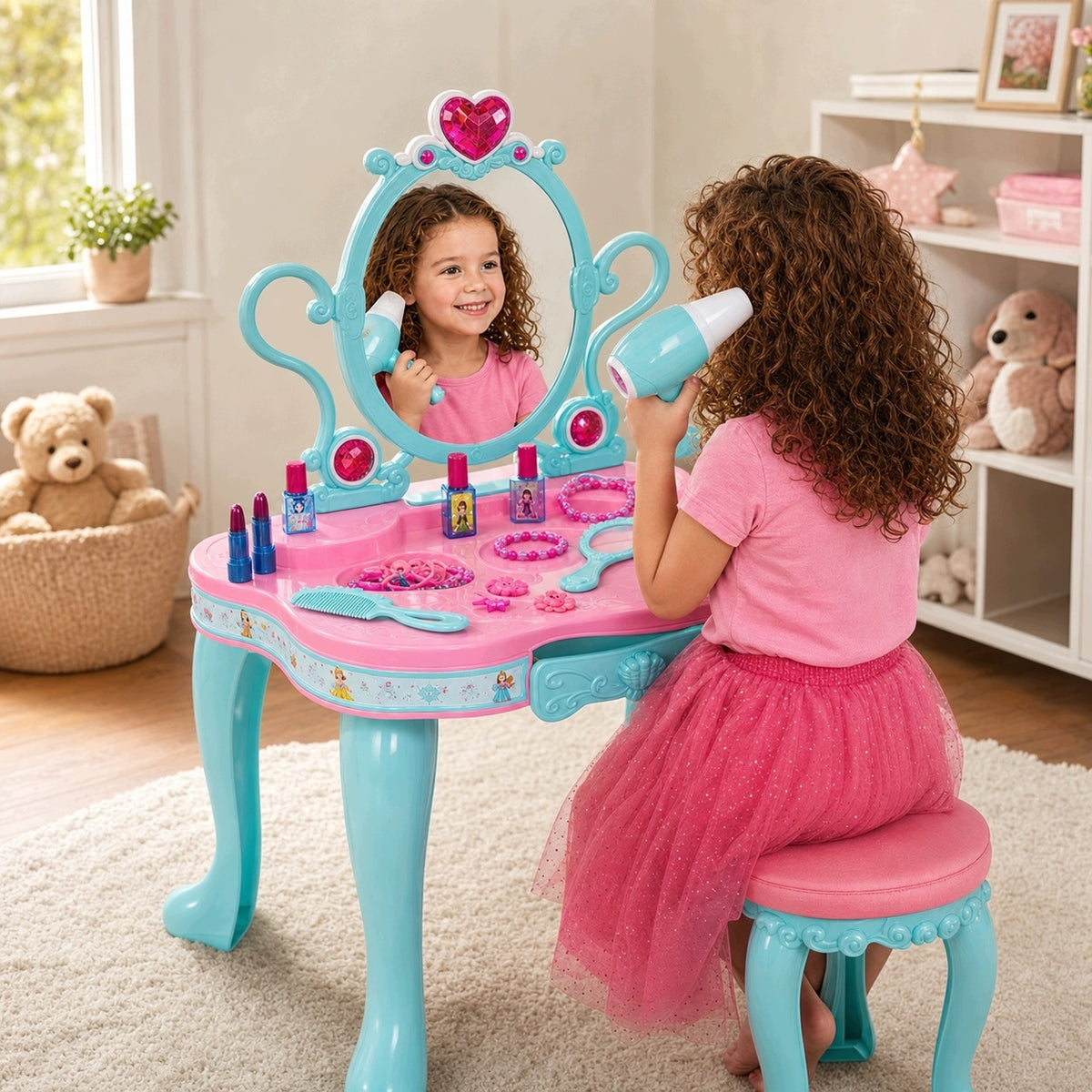 Dressing Table for Girls Mirror LED Dryer Jewelry 3+ Packaging status original