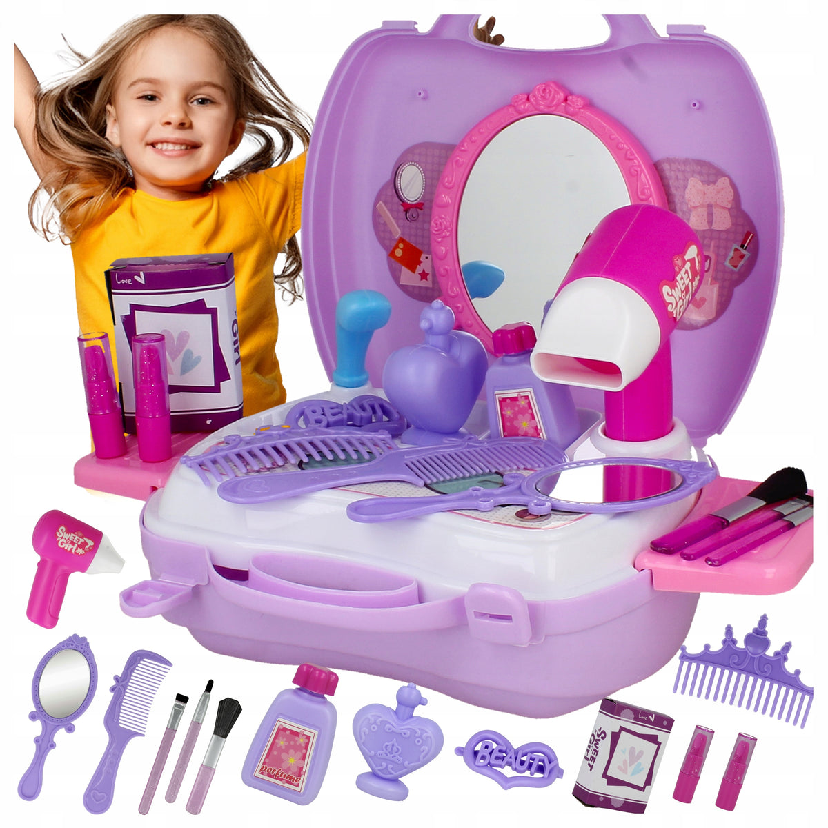 Dressing Table for Girls with Mirror Dryer Portable with Suitcase Set of 21el Brand Stator