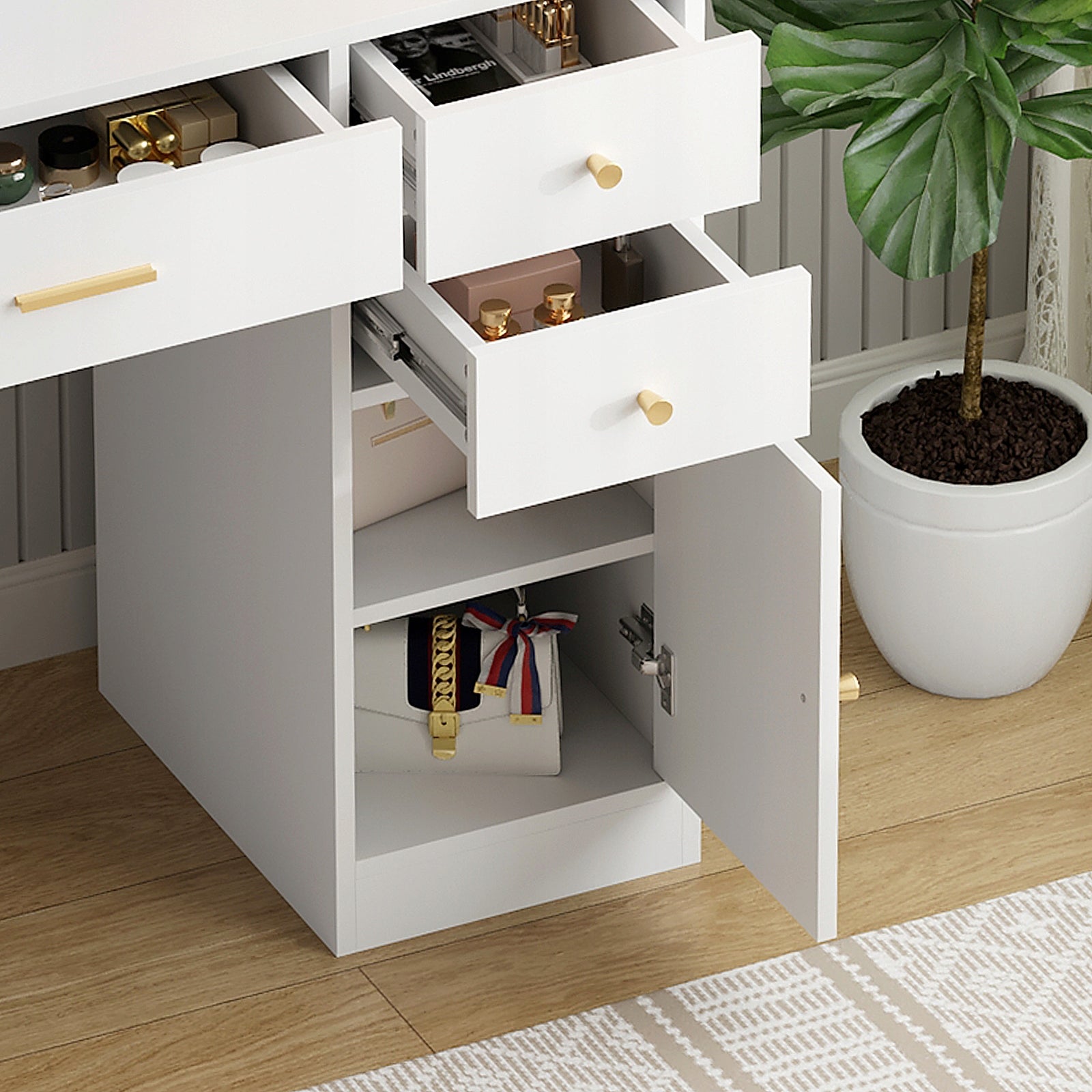 Dressing Table with LED mirror with cosmetic cabinet with makeup lighting Furniture color multicolor
