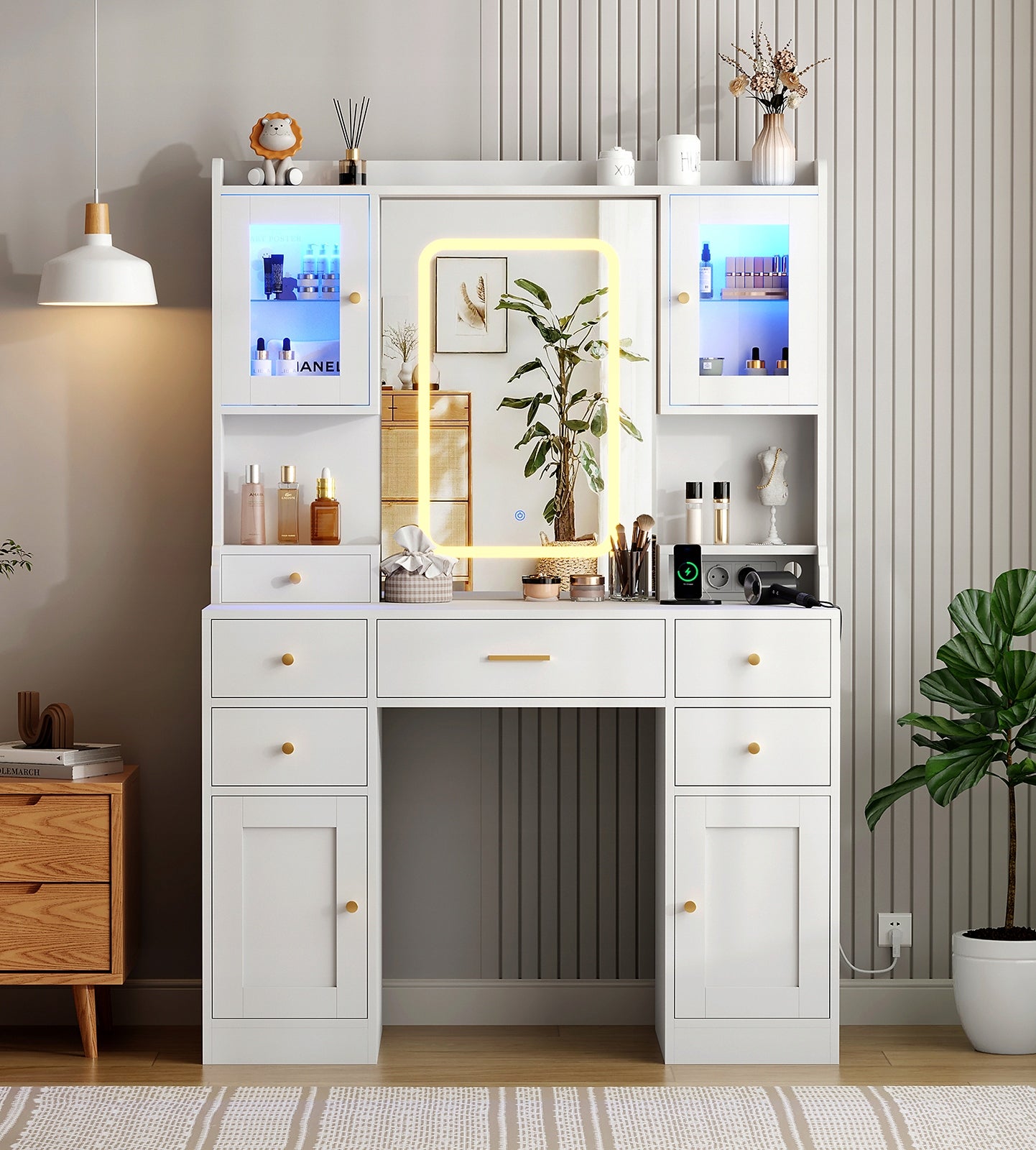 Dressing Table with LED mirror with cosmetic cabinet with makeup lighting Furniture width 165 cm