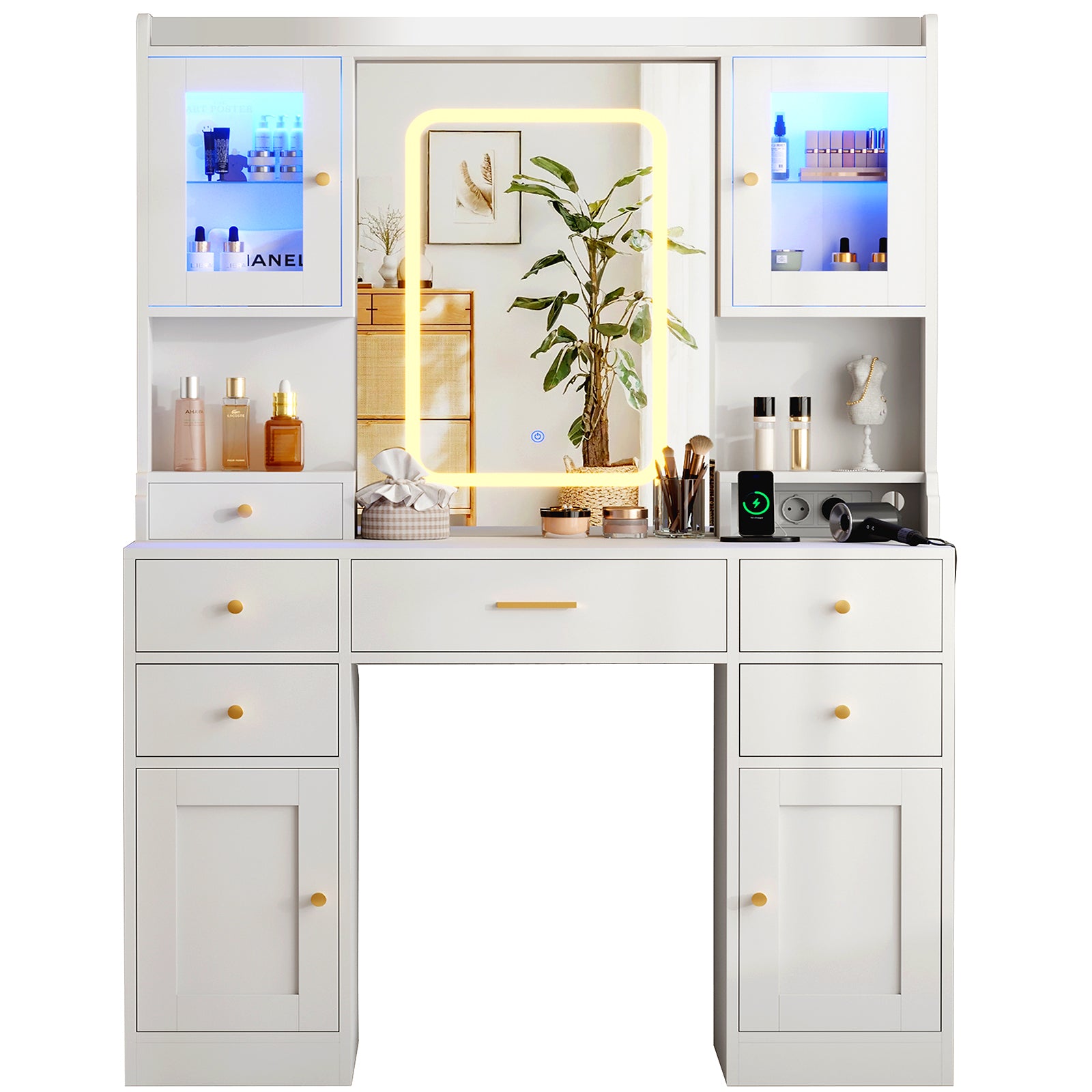 Dressing Table with LED mirror with cosmetic cabinet with makeup lighting