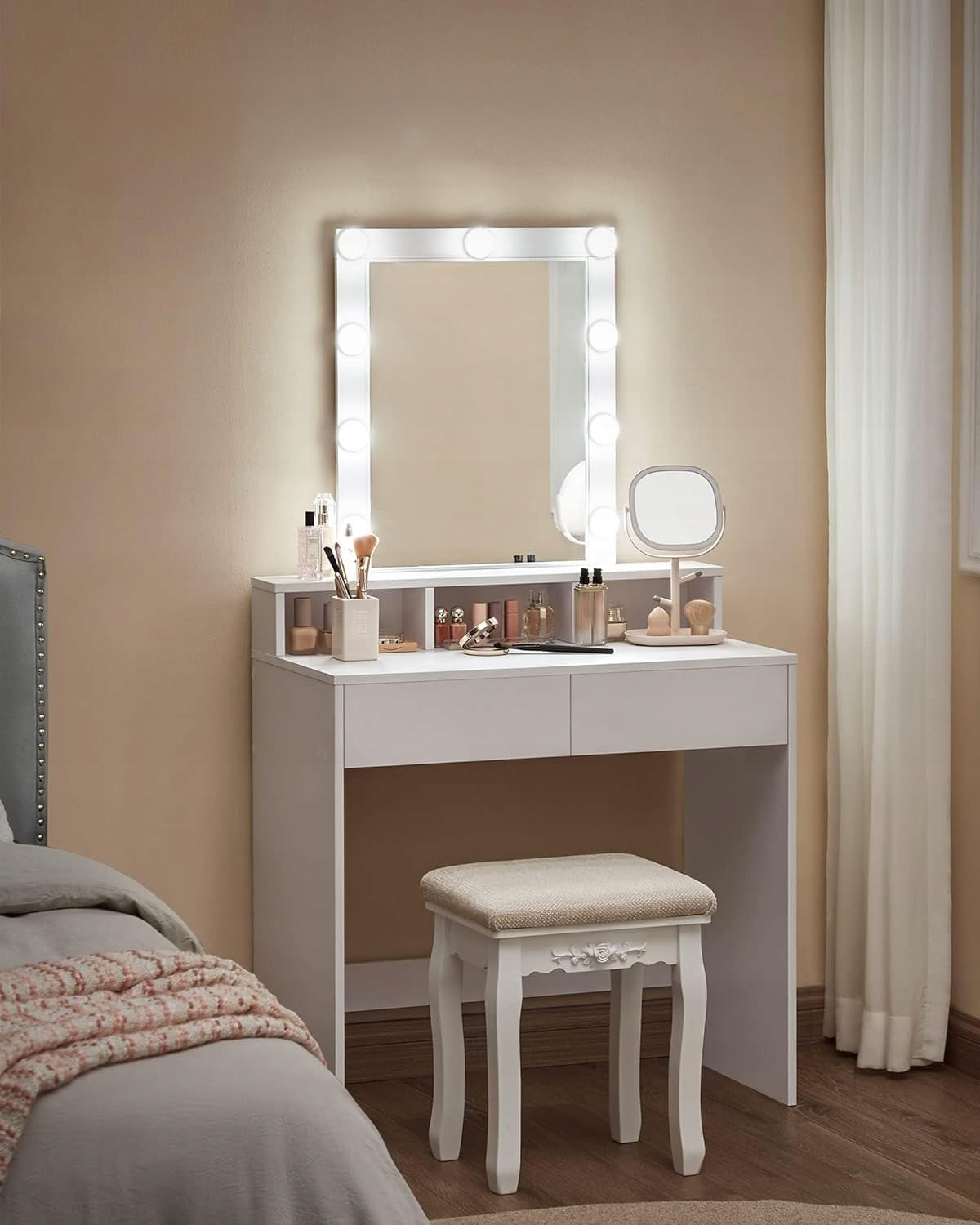 Dressing Table with Mirror Modern with LED Lighting for Bedroom Room White EAN (GTIN) 5903332013937