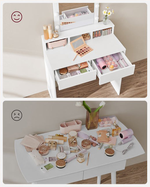 Dressing Table with Mirror Modern with LED Lighting for Bedroom Room White Furniture depth 40.01 cm