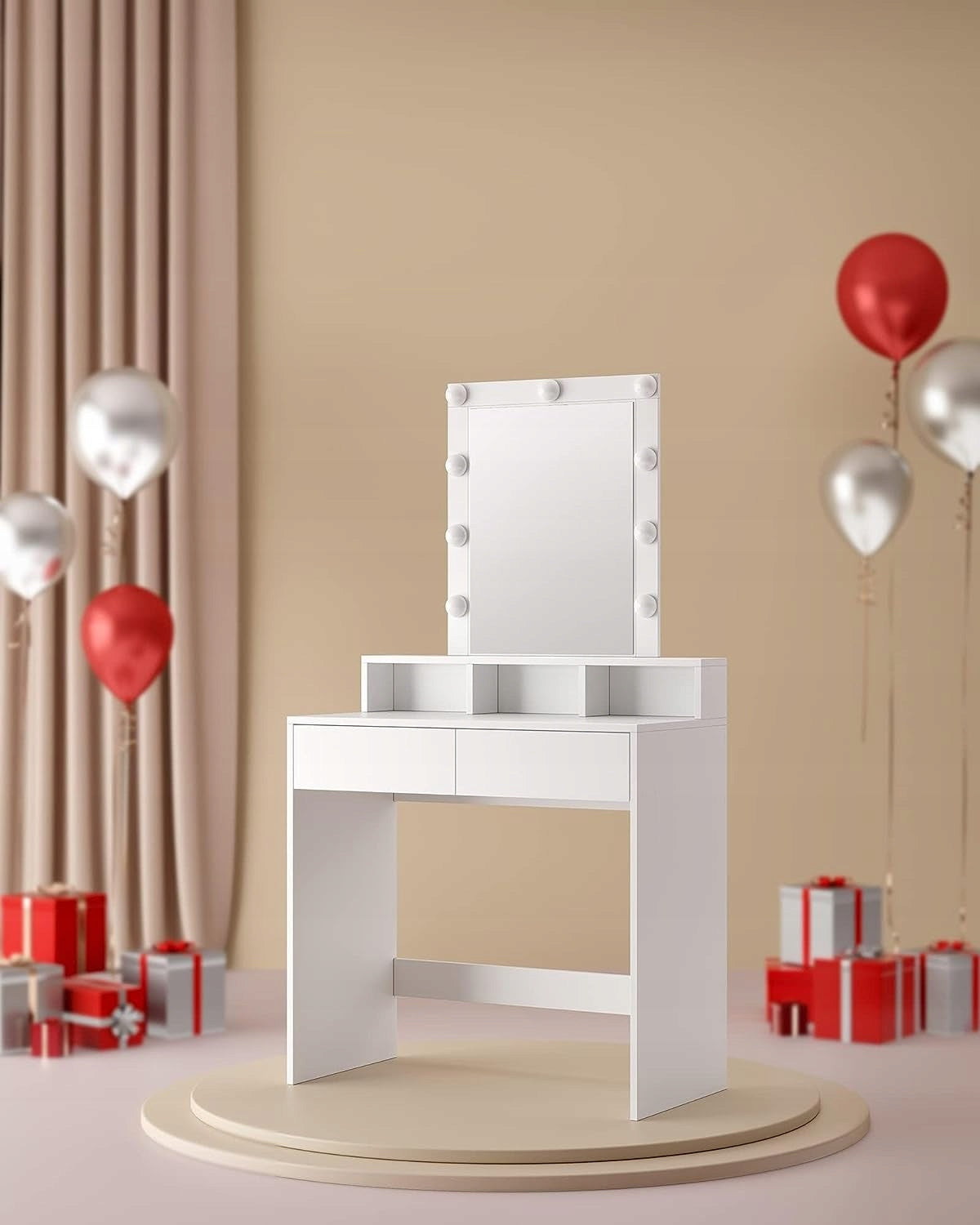 Dressing Table with Mirror Modern with LED Lighting for Bedroom Room White Furniture width 80.01 cm