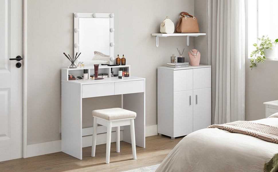 Dressing Table with Mirror Modern with LED Lighting for Bedroom Room White Packaging status original