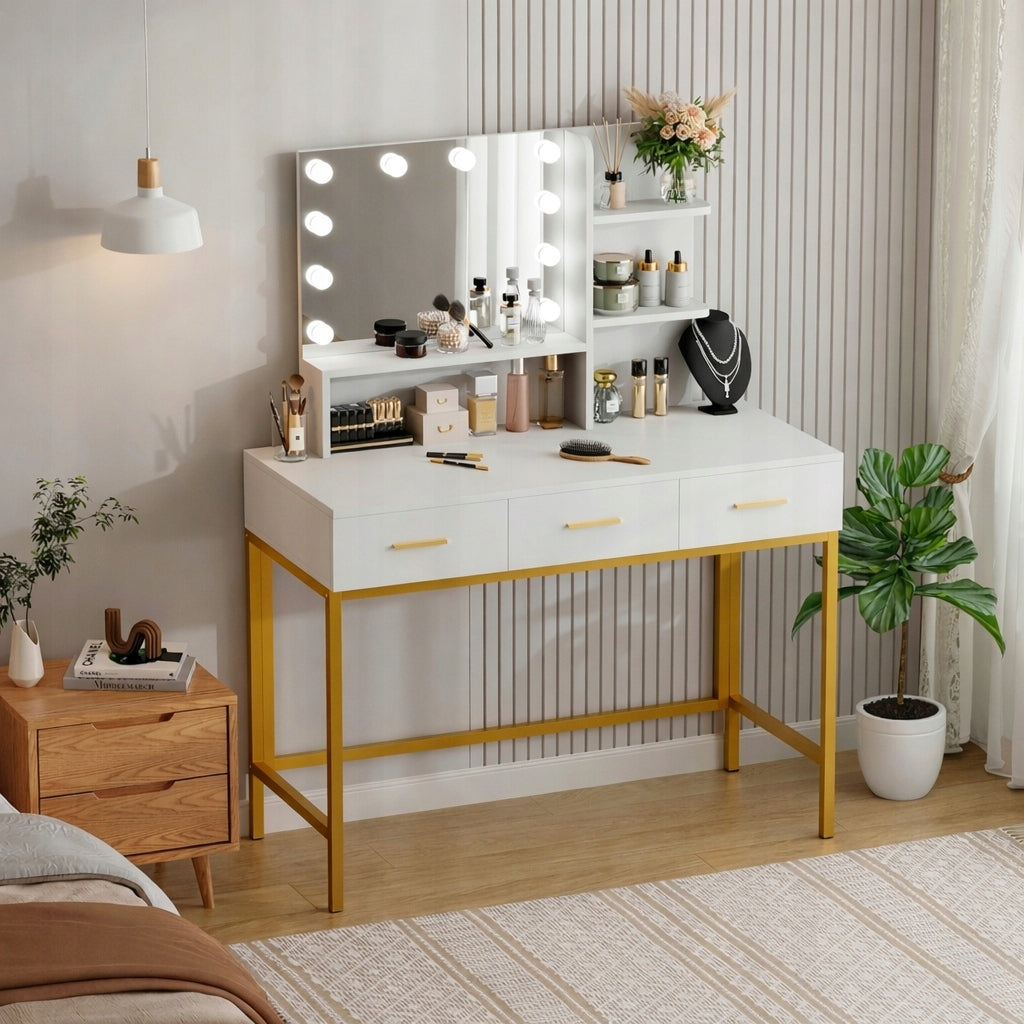 Dressing Table with lighting cosmetic white with mirror LED makeup Furniture depth 46 cm