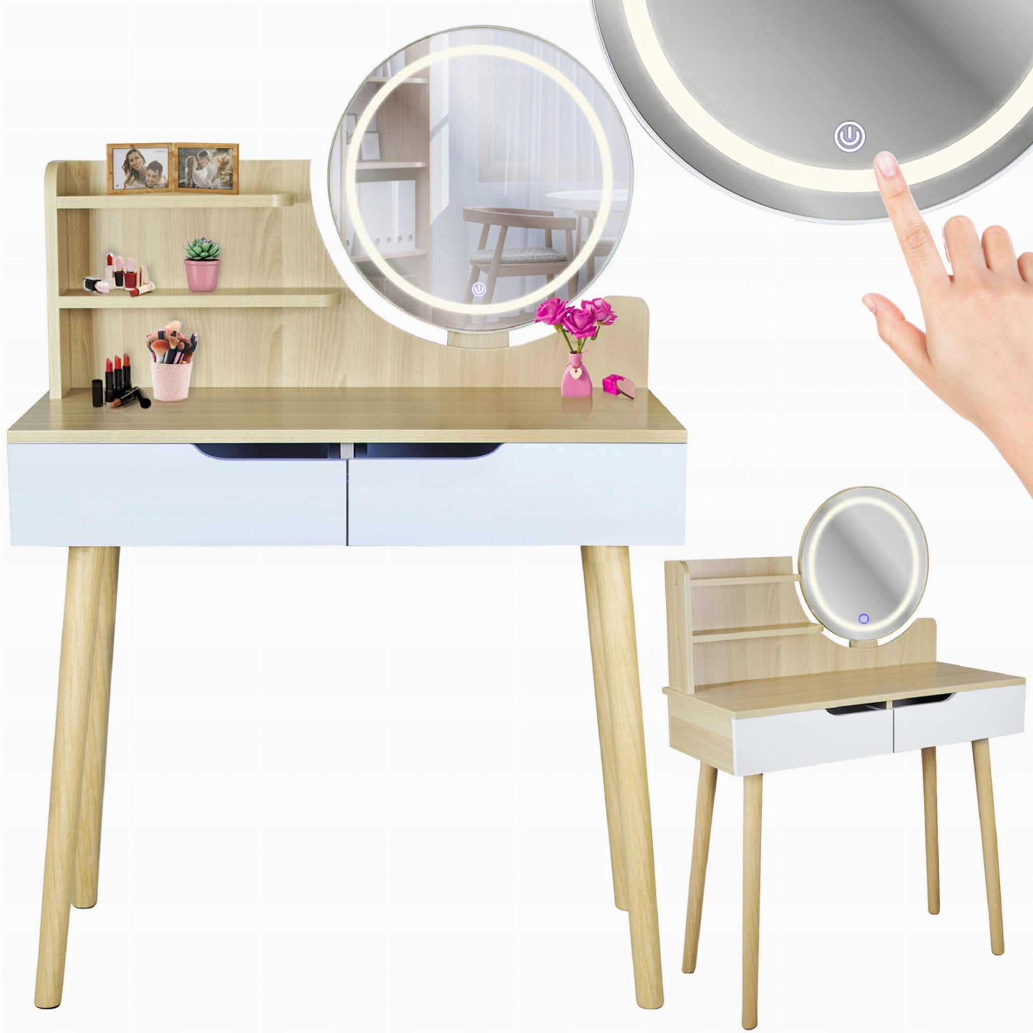 Dressing Table with mirror LED cosmetic Scandinavian SCANDI