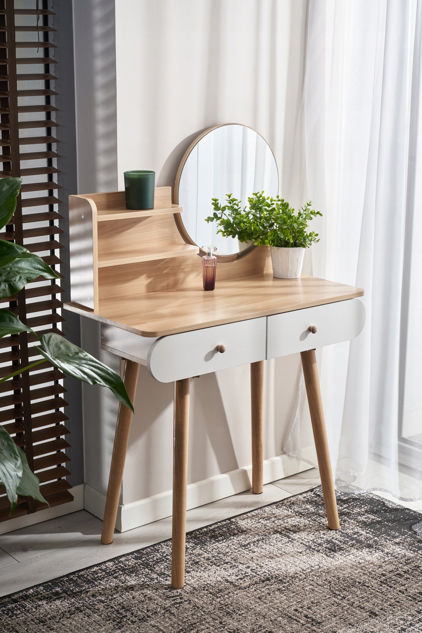 Dressing Table with mirror SCANDI cosmetic Scandinavian WHITE for makeup LOFT Brand Jumi