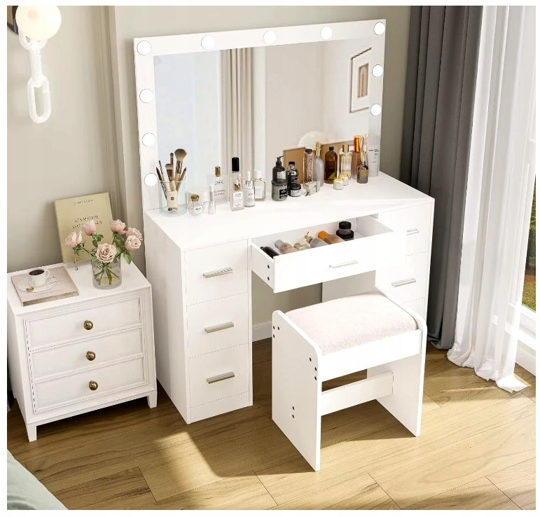 Dressing Table with mirror cosmetic DESK 12 LED for makeup TL08/BL808 WHITE Furniture depth 40 cm