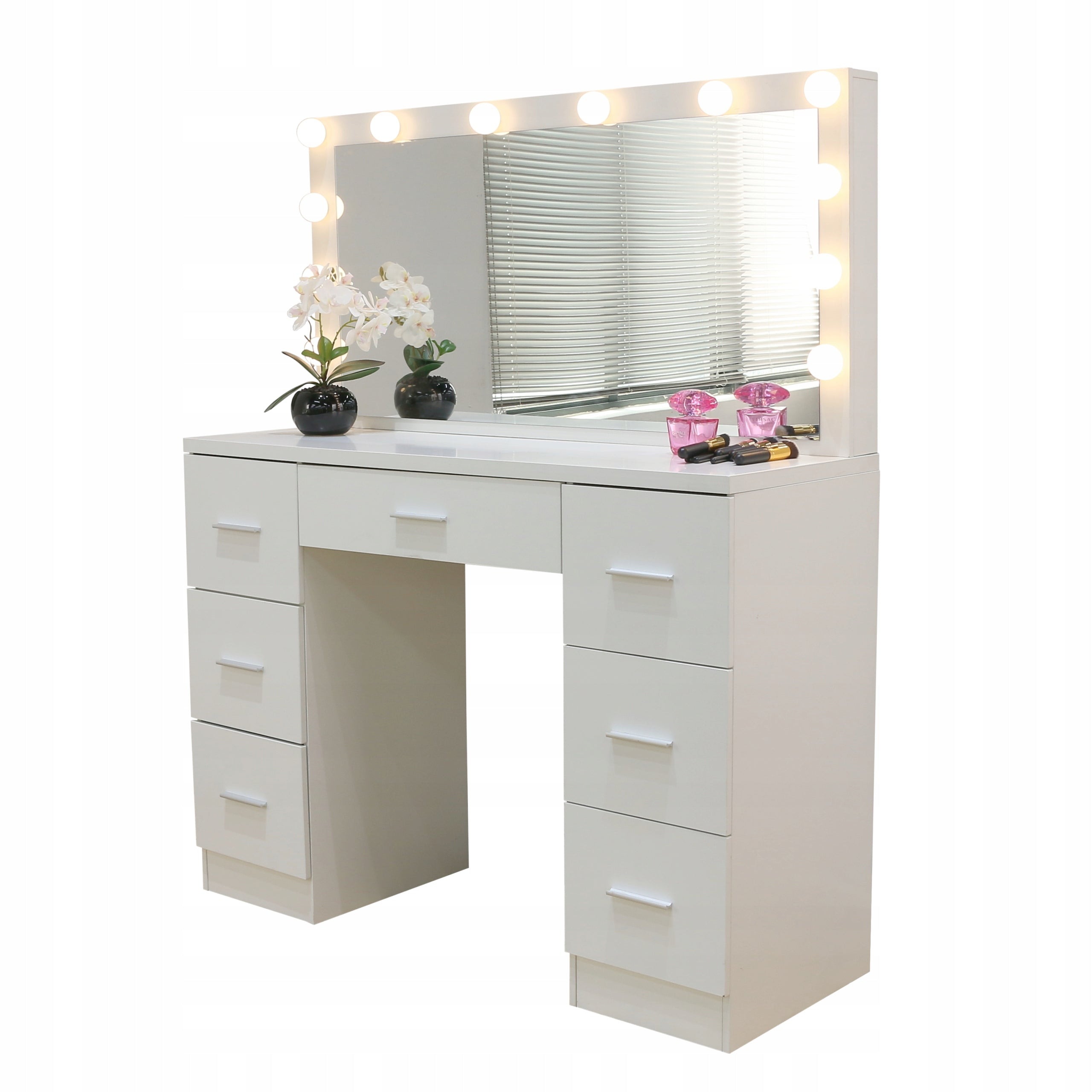 Dressing Table with mirror cosmetic DESK 12 LED for makeup TL08/BL808 WHITE Furniture width 110 cm