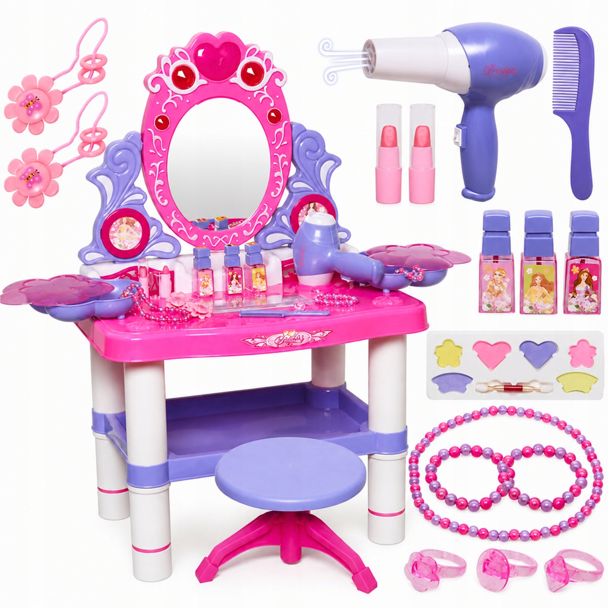 Dressing table with mirror Large for children girls table accessories light sound