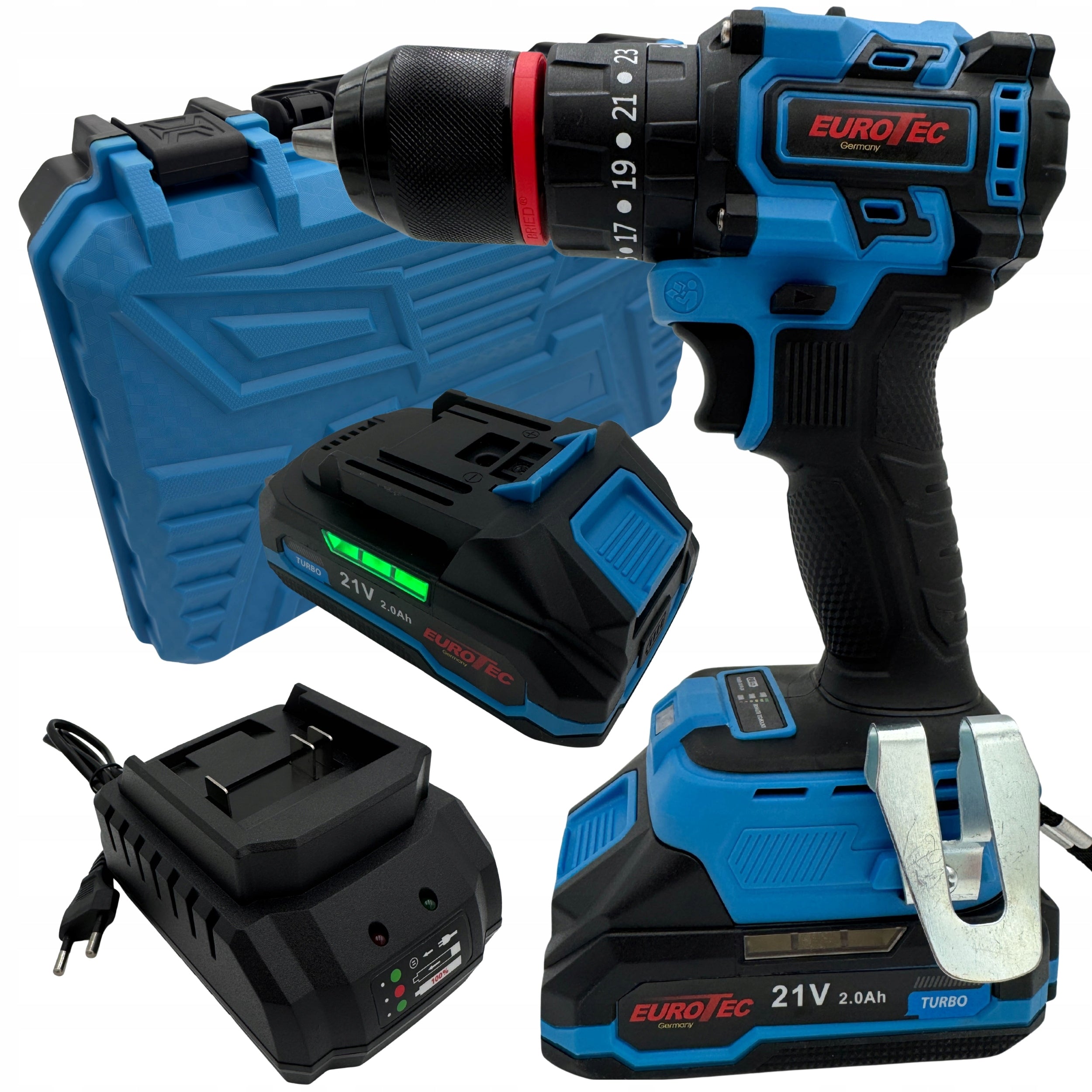 Drill Cordless Screwdriver 21V Stroke 50Nm Brushless 2x Rechargeable