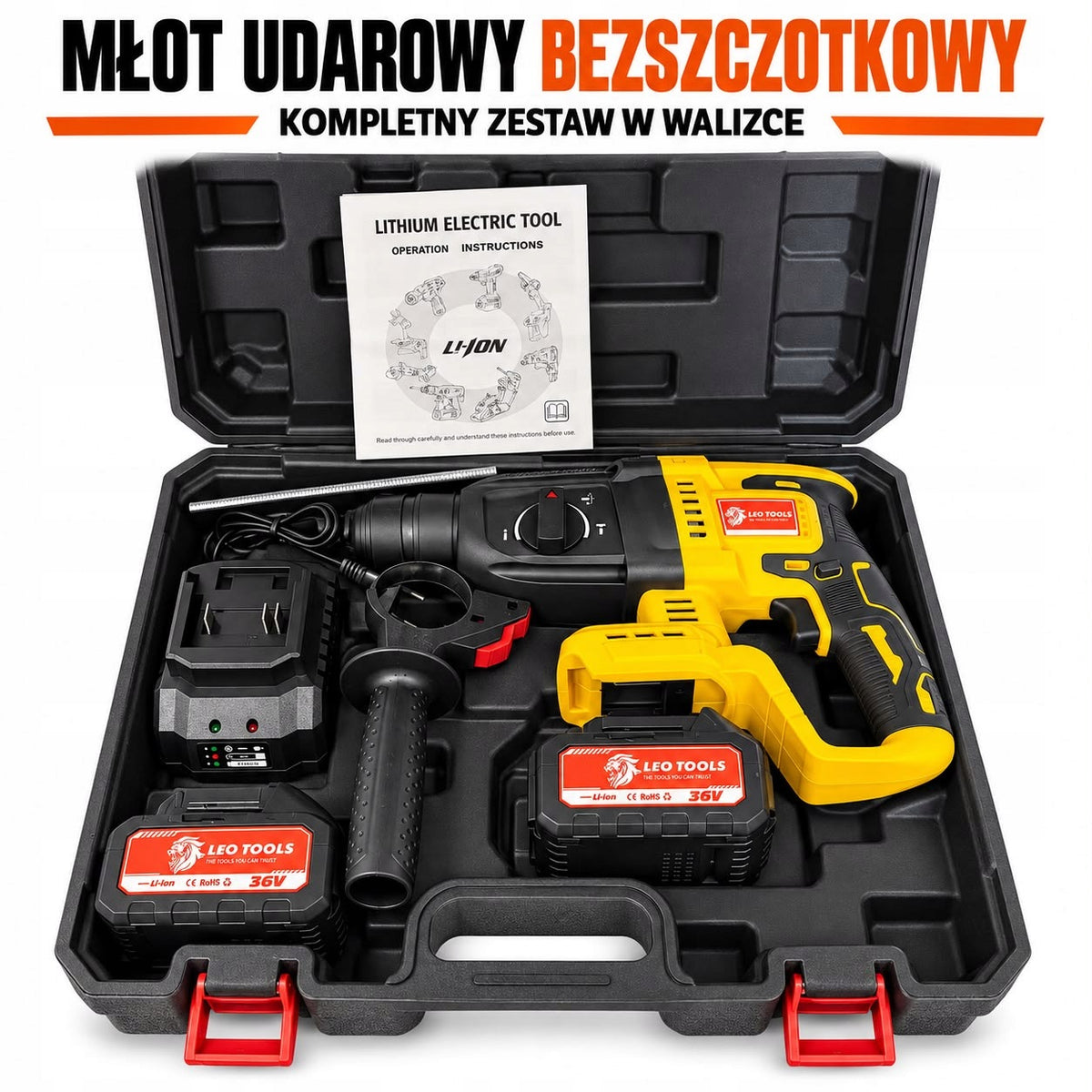 Drill Hammer Drill Cordless 2x36V Battery Impact SDS Suitcase Manufacturer code LE-105