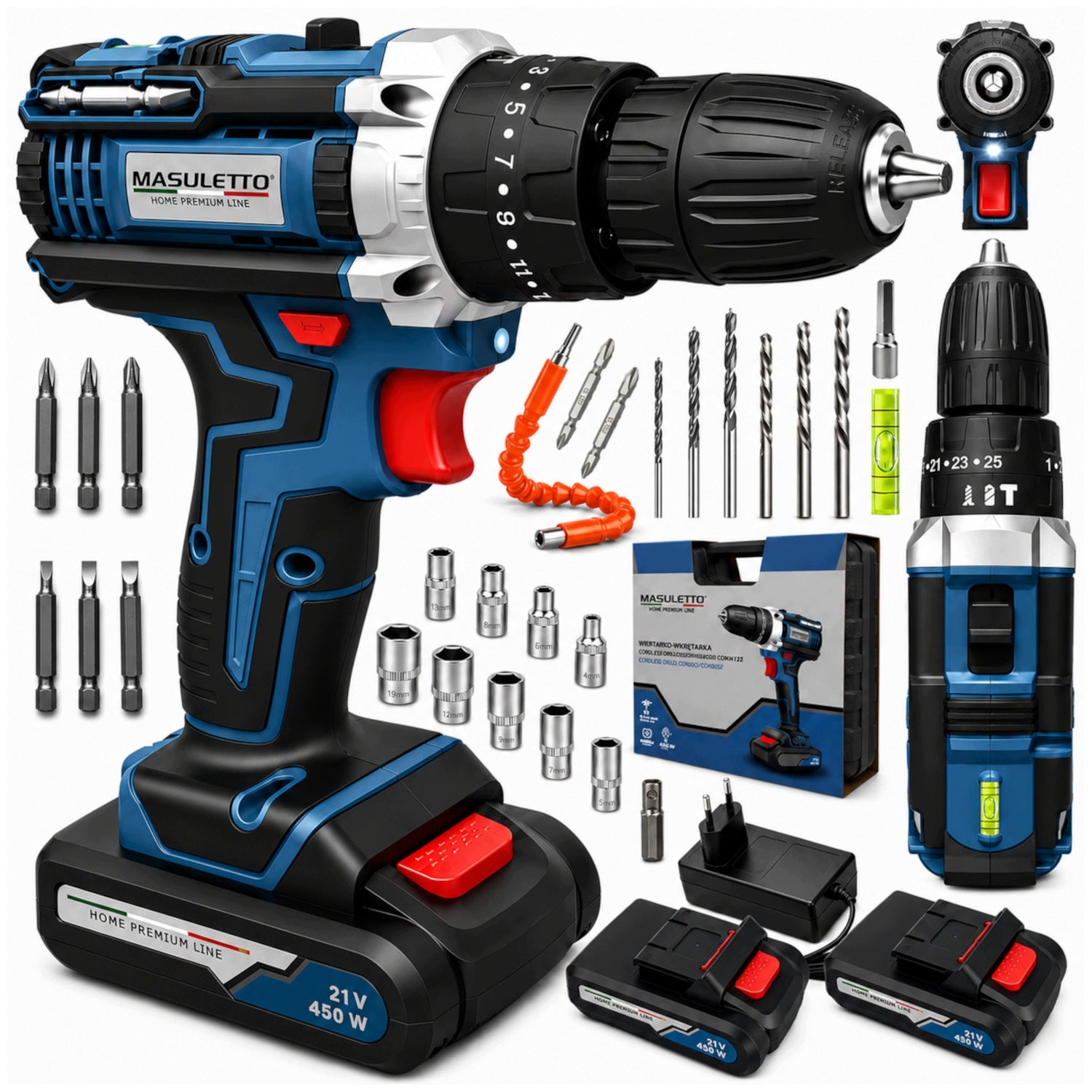 Drill Impact Screwdriver POWERFUL 21V Cordless 2xAKU LARGE SET 31 el