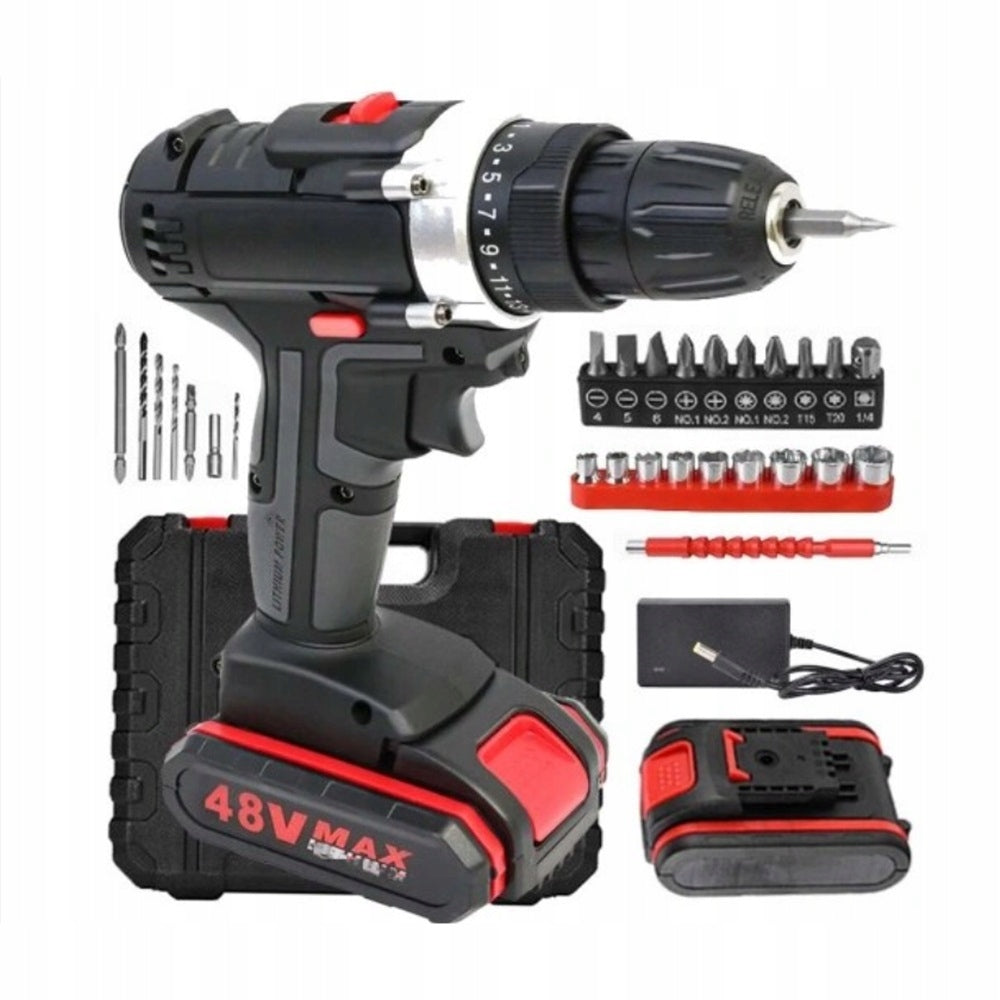 Drill Screwdriver 48V 2batteries 1450rpmBit Drill Bits Suitcase SET Packaging status original