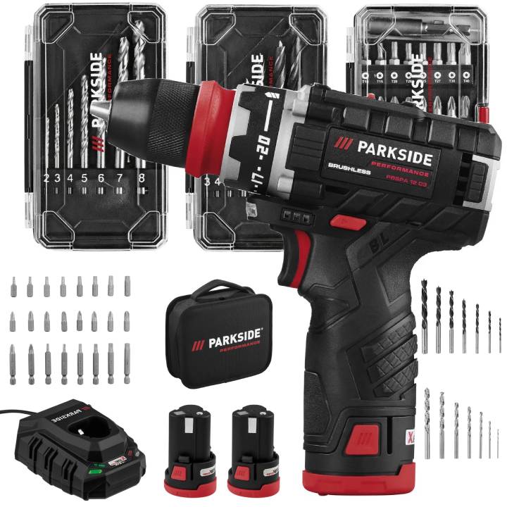 Drill brushless screwdriver Parkside PBSPA 12V 2ah x2 + charger