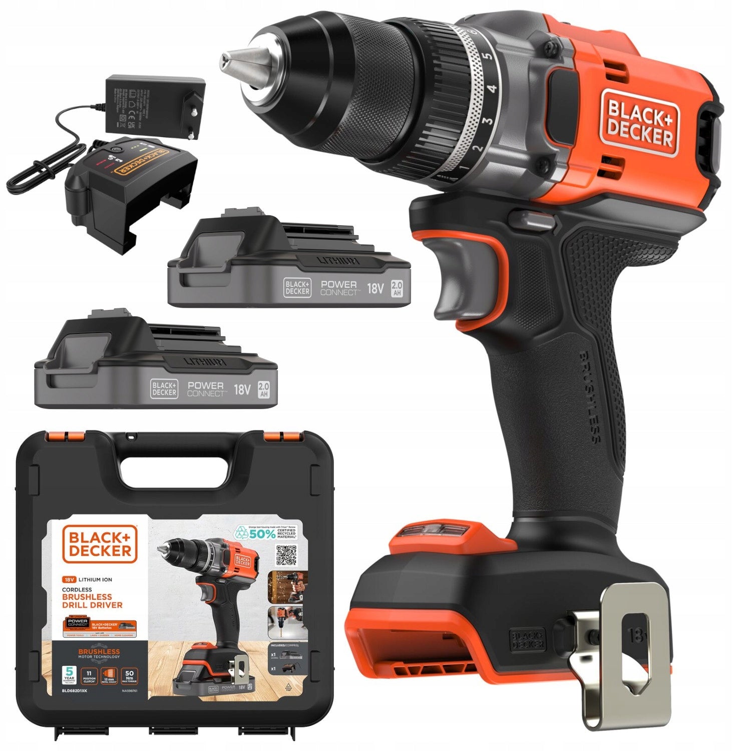 Drill/driver 18V 50Nm 2x2Ah Power Connect BLACK DECKER BLD682D2XK