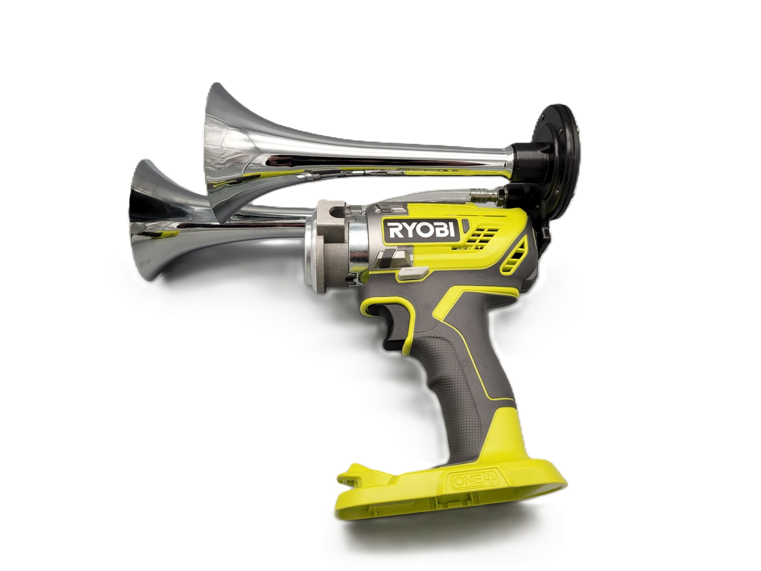 Drill/driver Ryobi R18DD3-0 converted into a railway horn 150 dB