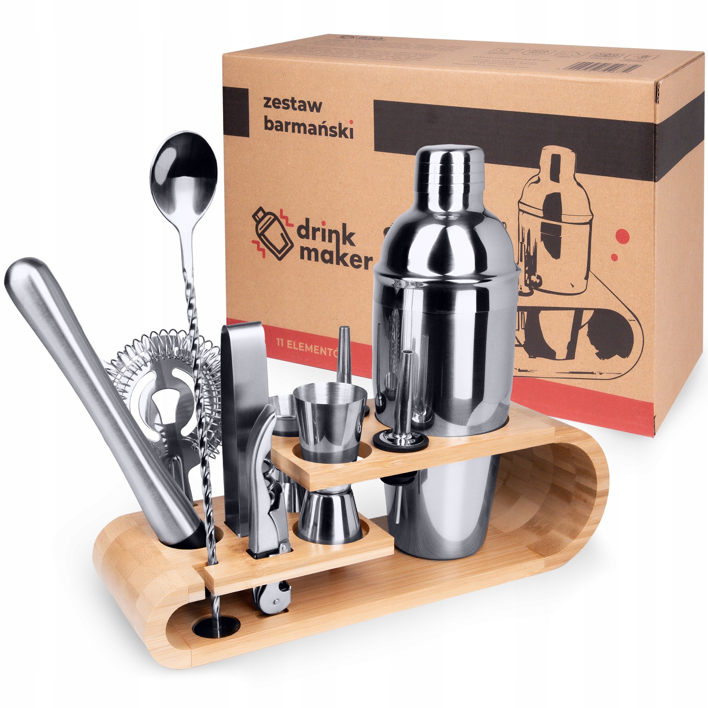 Drink Bartending Set 11 el. Shaker Strainer Jigger Muddler Pourers