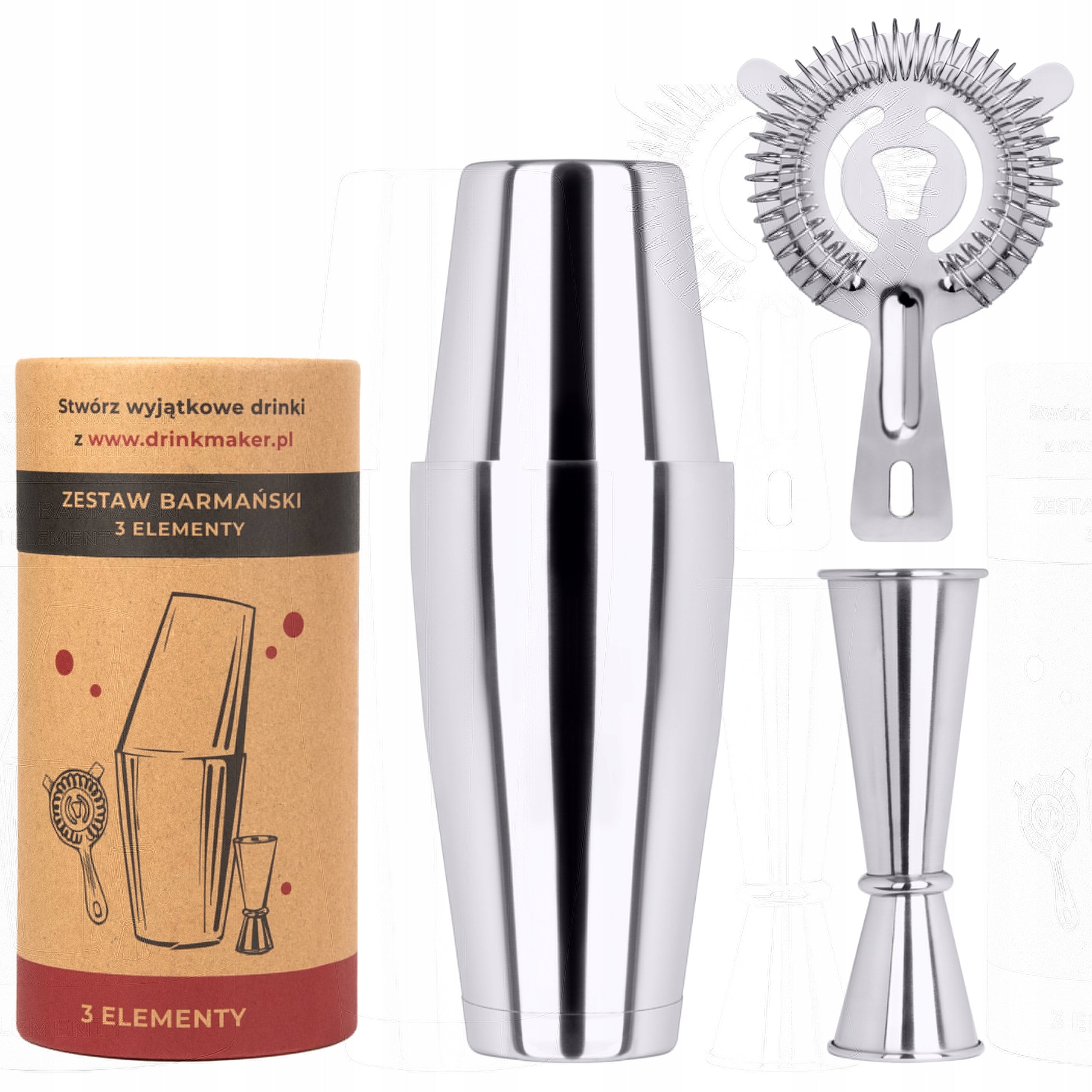 Drink Bartending Set Shaker Tin-Tin Jigger Measure Strainer Packaging status original