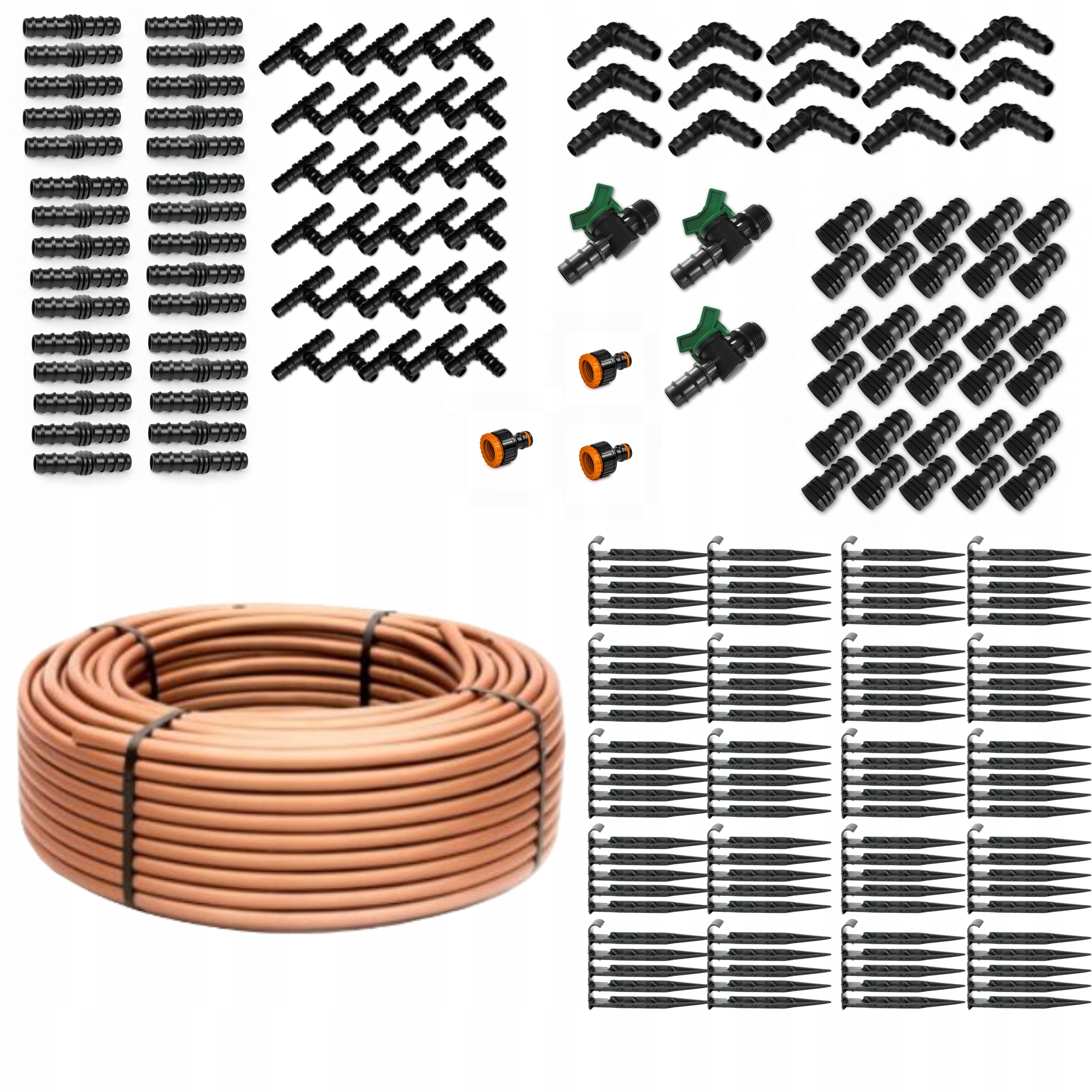 Drip Line 100 m PRESSURE COMPENSATION Set of 211 Elements Brown