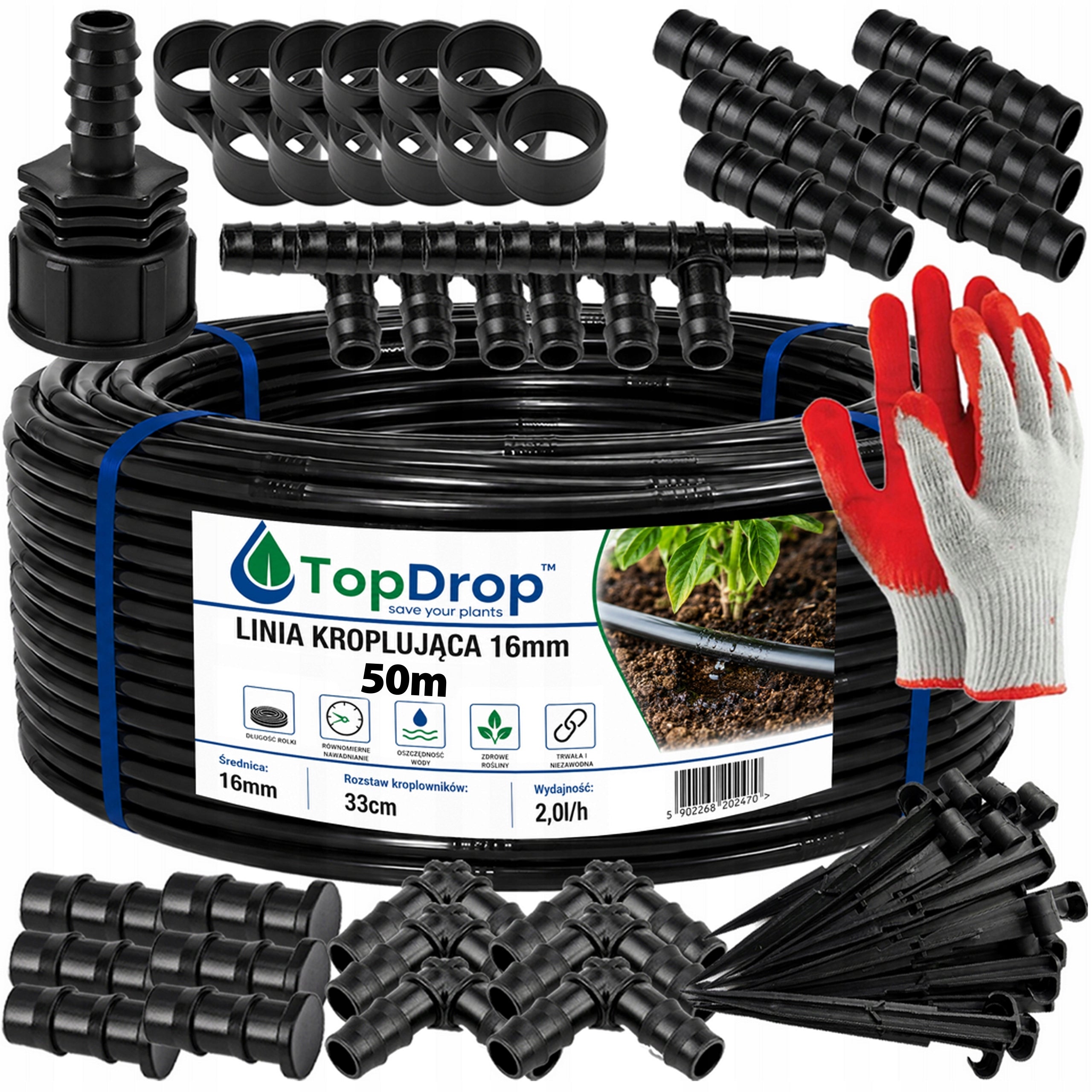 Drip Line 50m + 70 el. Drip Irrigation Set System Hose Pipe