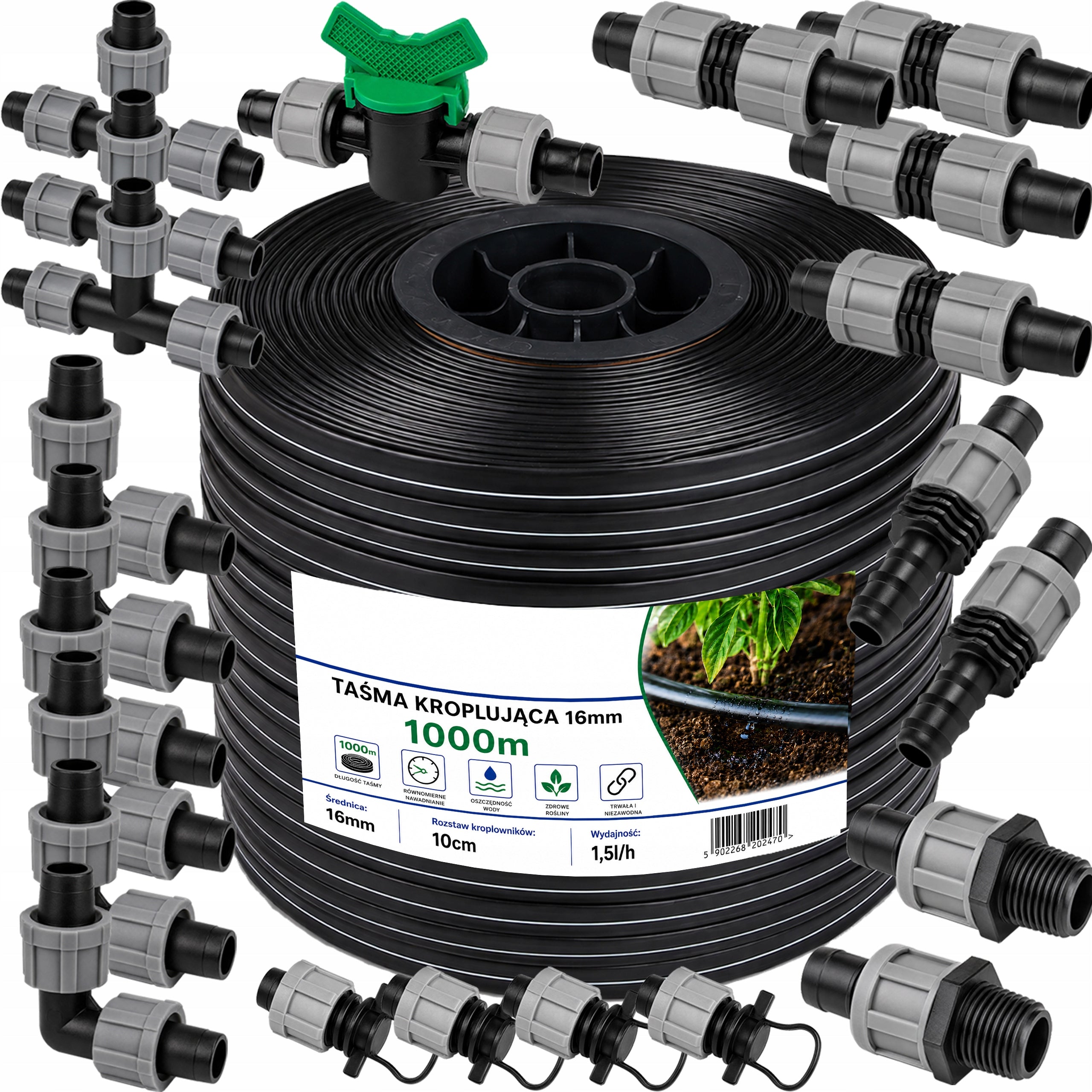 Drip Tape 1000m Drip Irrigation Line +Set Tee Fittings