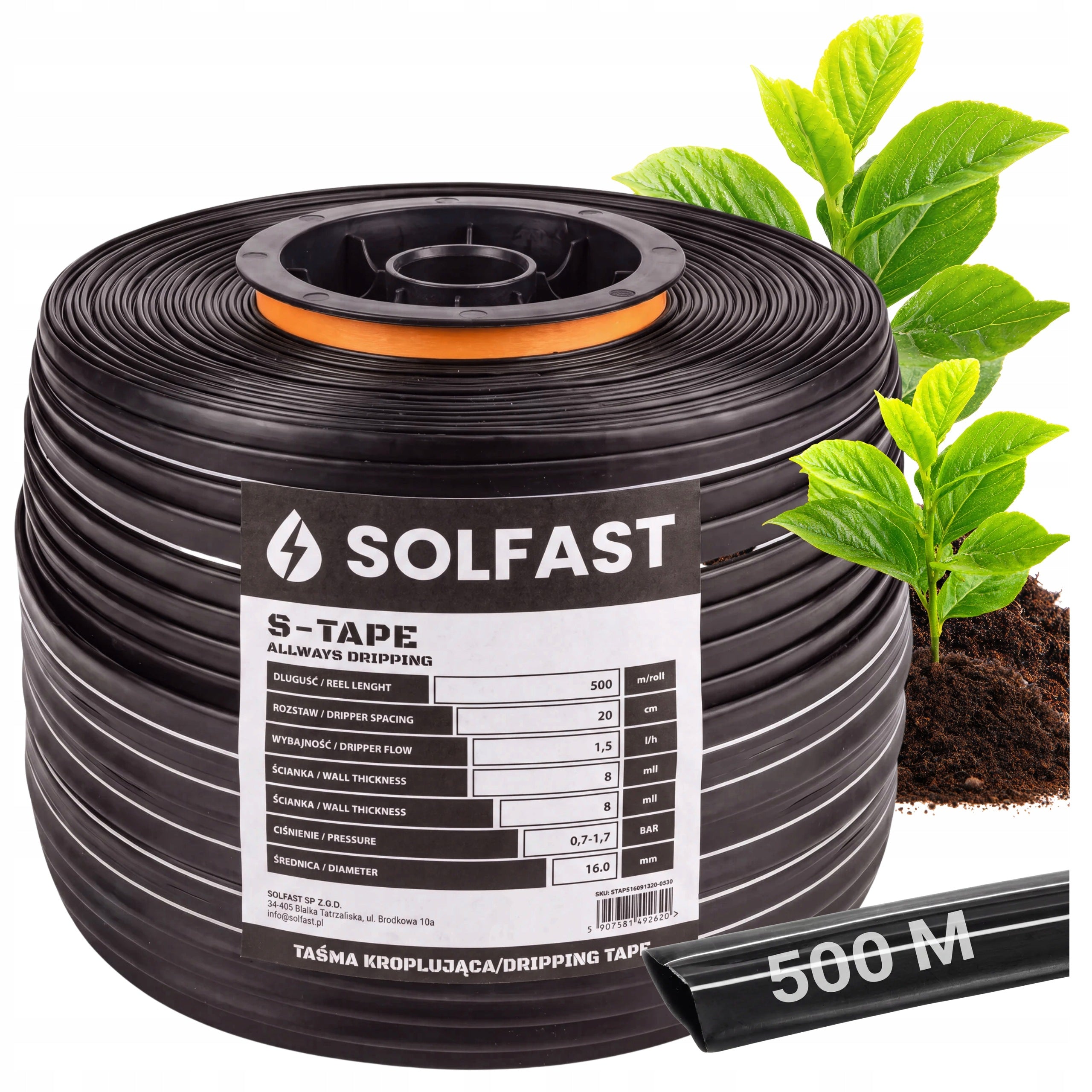 Drip Tape Drip Irrigation Hose Rope 1,5l/h 20cm 500m SOLFAST