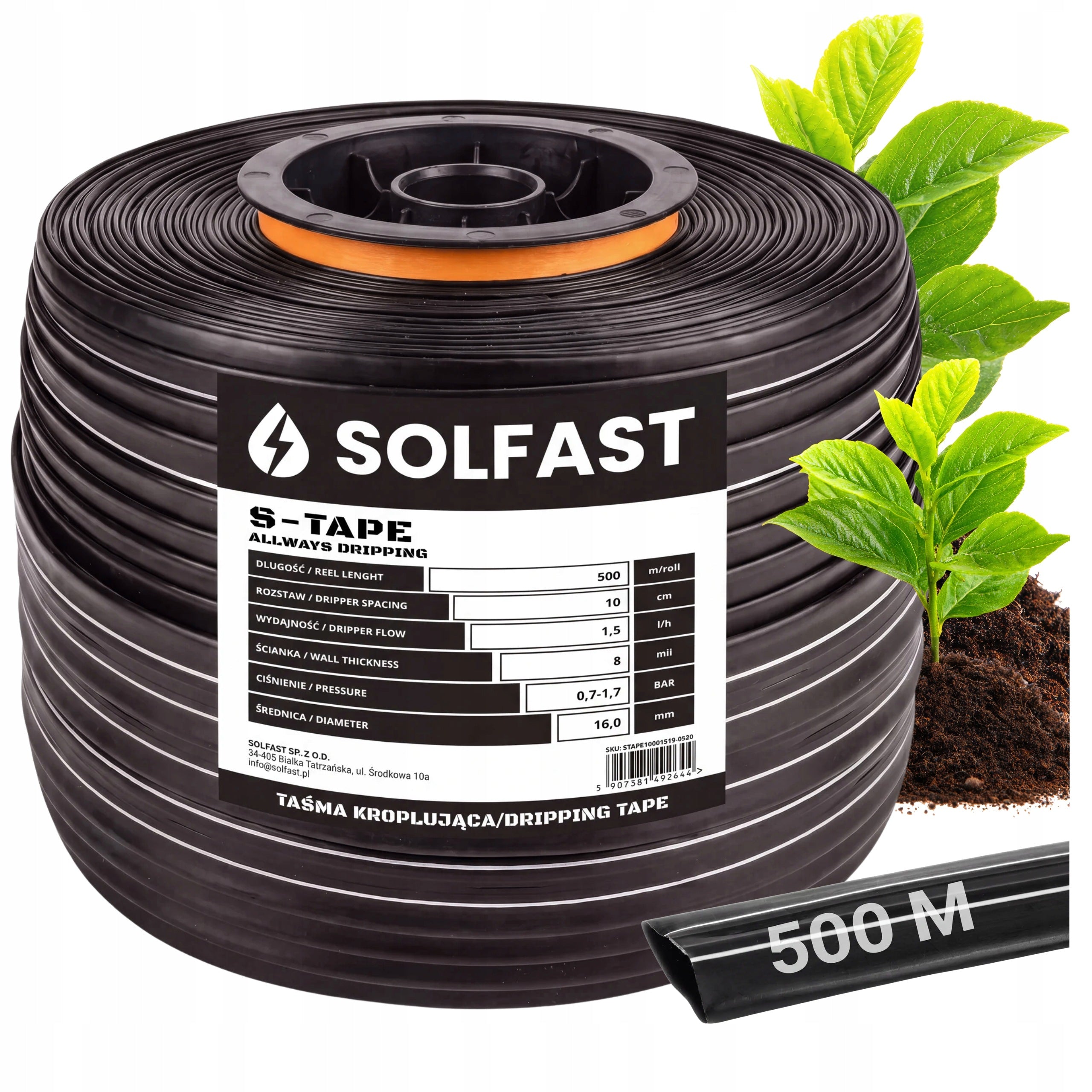 Drip Tape Irrigation Drip Hose Rope 1,5l/h 10cm 500m SOLFAST
