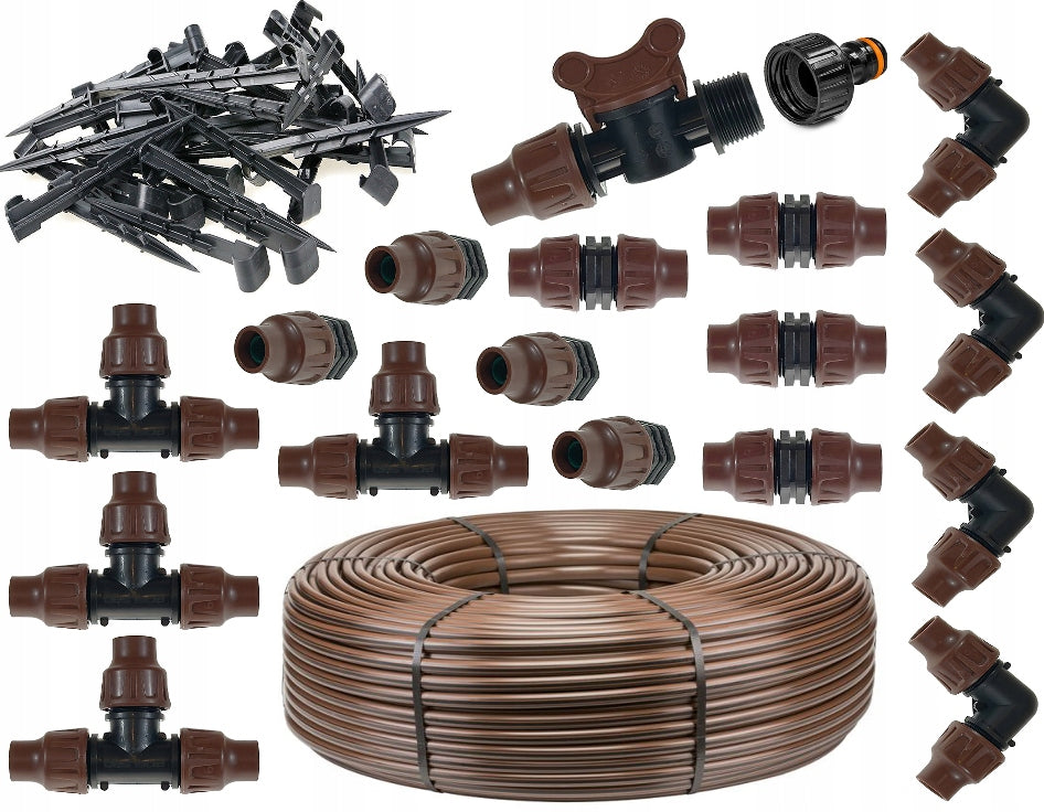 Drip line 100m with pressure compensation set PREMIUM BRONZE brown