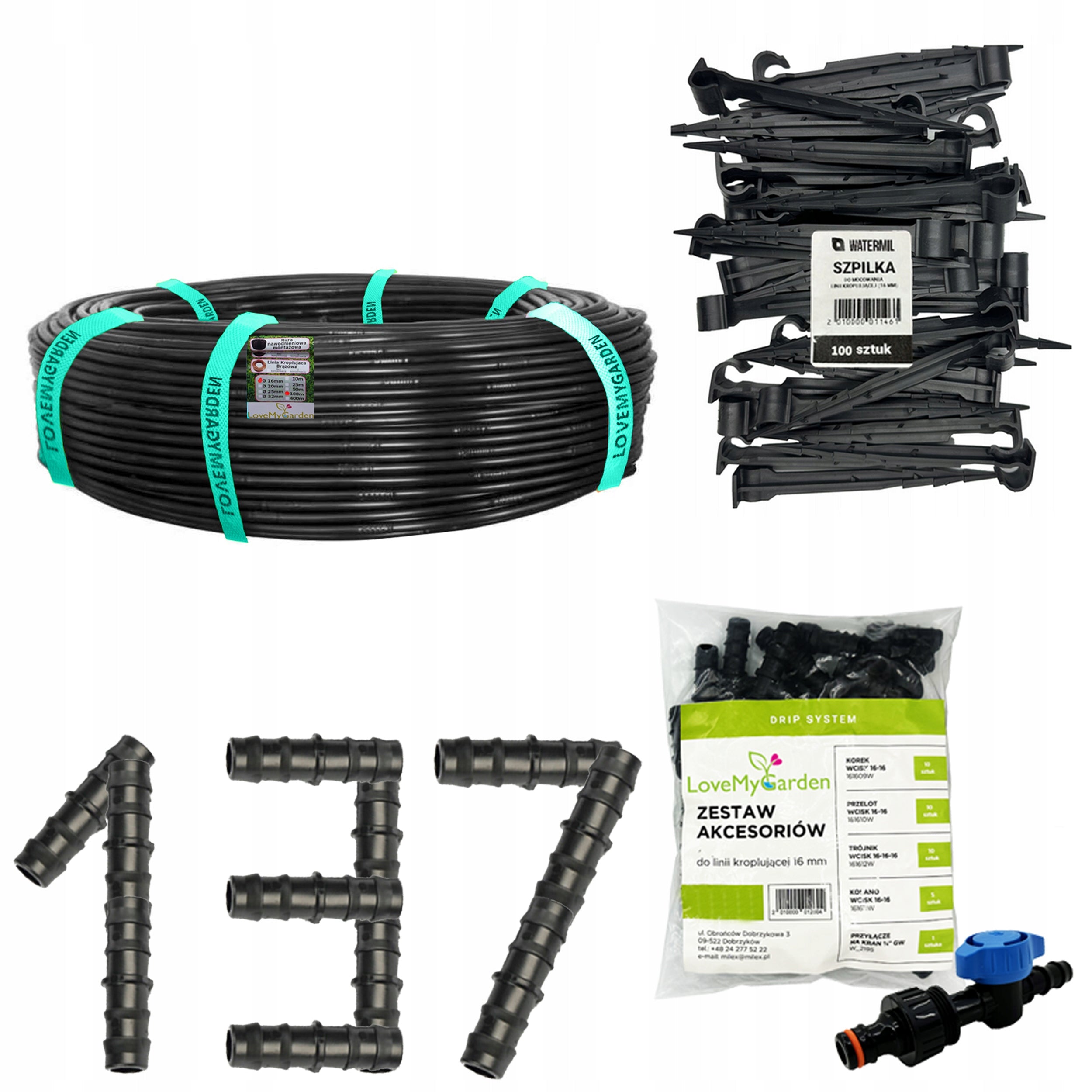 Drip line 16mm 100m with compensation 137 accessories XXL droplet hose Brand LoveMyGarden