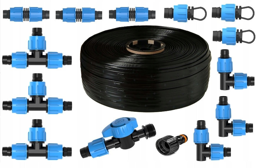 Drip tape emitter every 20cm hose 100m + set of 14 accessories