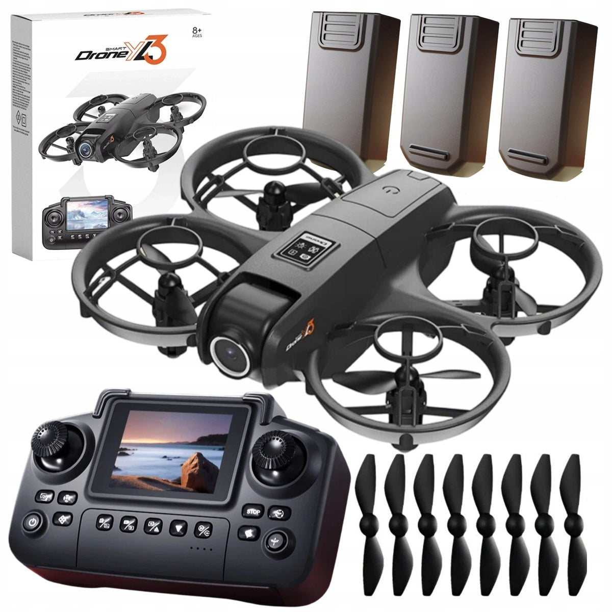 Drone Brushless HD Camera Obstacle Avoidance Remote Control with Screen 3 Batteries