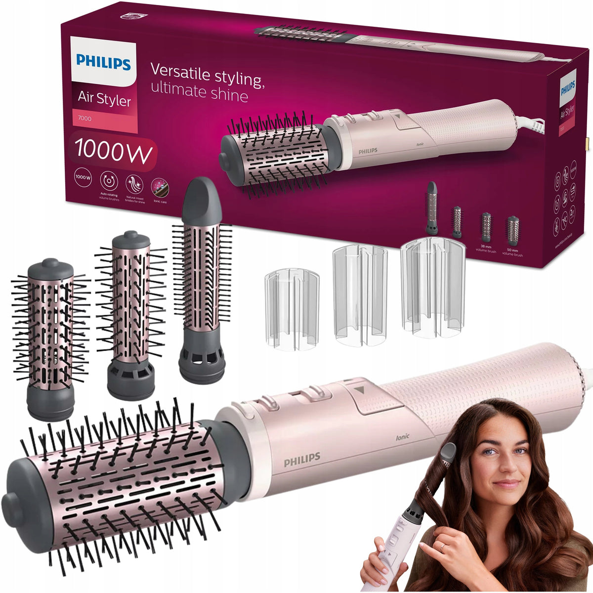 Dryer Curler Philips - series 7000 Rotating - 1000W Ionization, 4 Caps