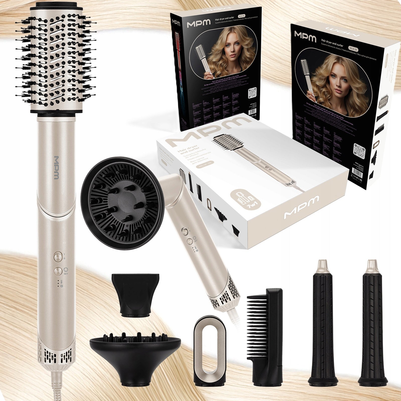 Dryer-locker strong hair dryer set 7in1 GLOW&flow MPM MLW-26