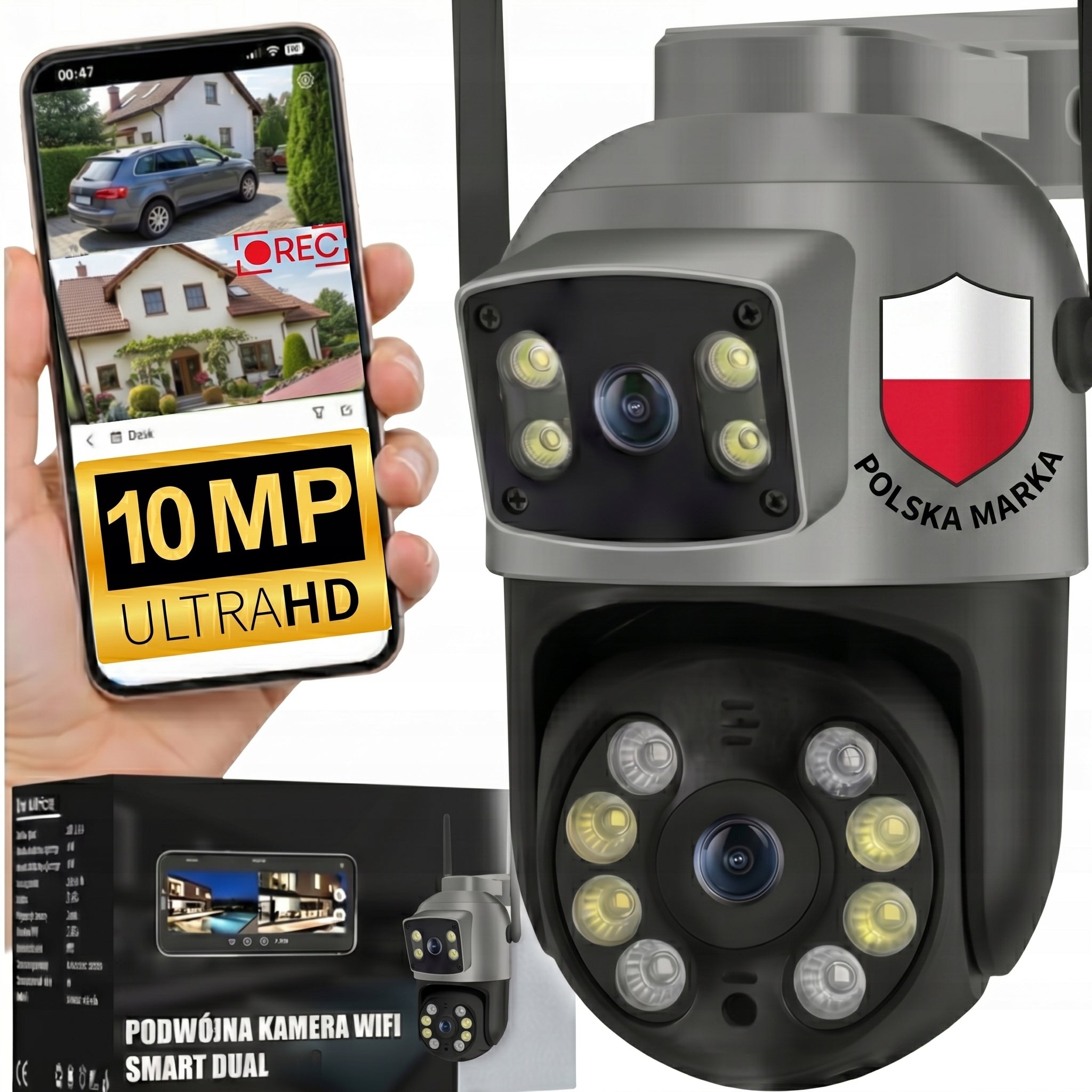 Dual Outdoor Camera Wifi Rotating 10 MP UHD 4K ZOOM MOTION TRACKING