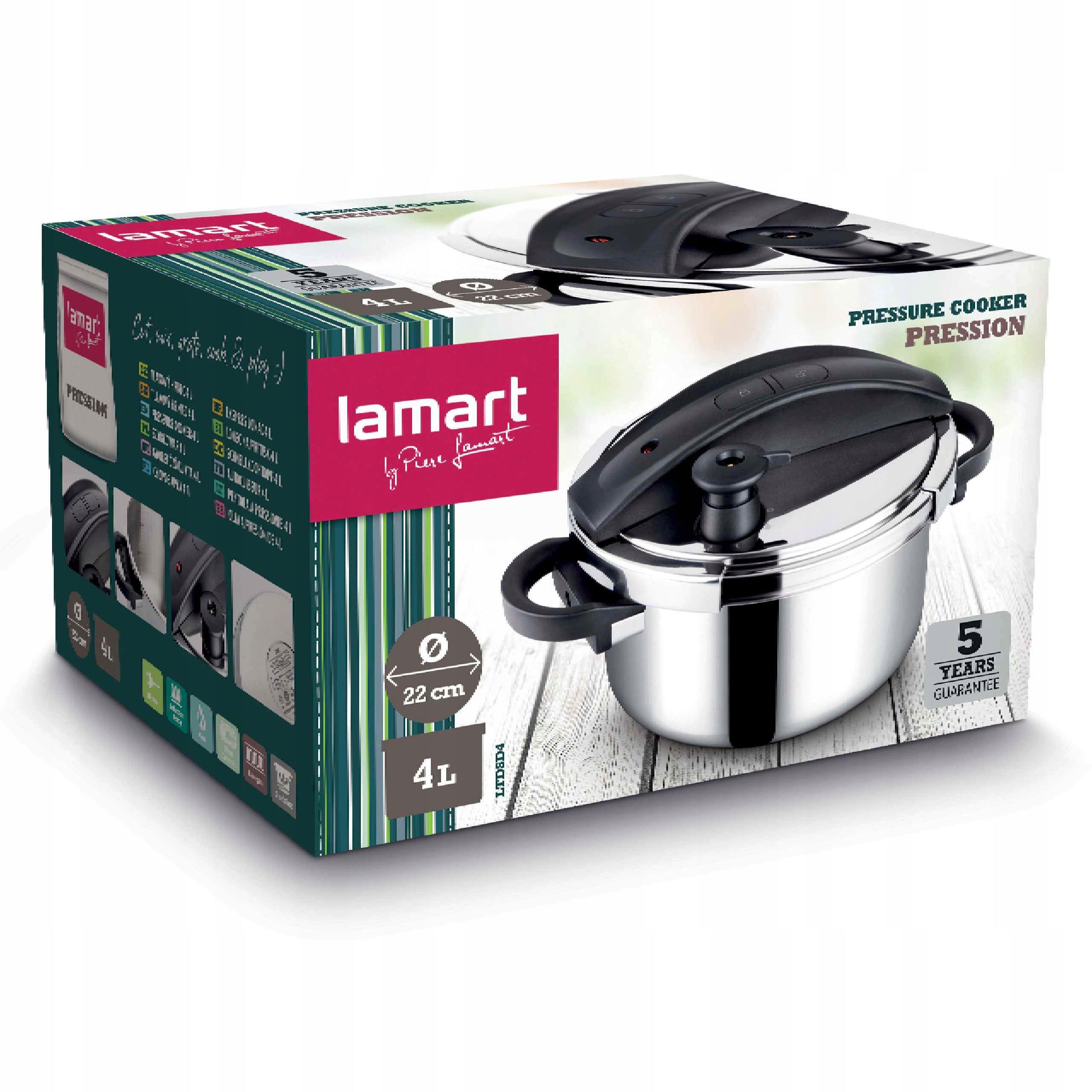 Durable Pressure Cooker Pression Lamart LTDSD4 4L Diameter 22cm Stainless Steel Packaging status original